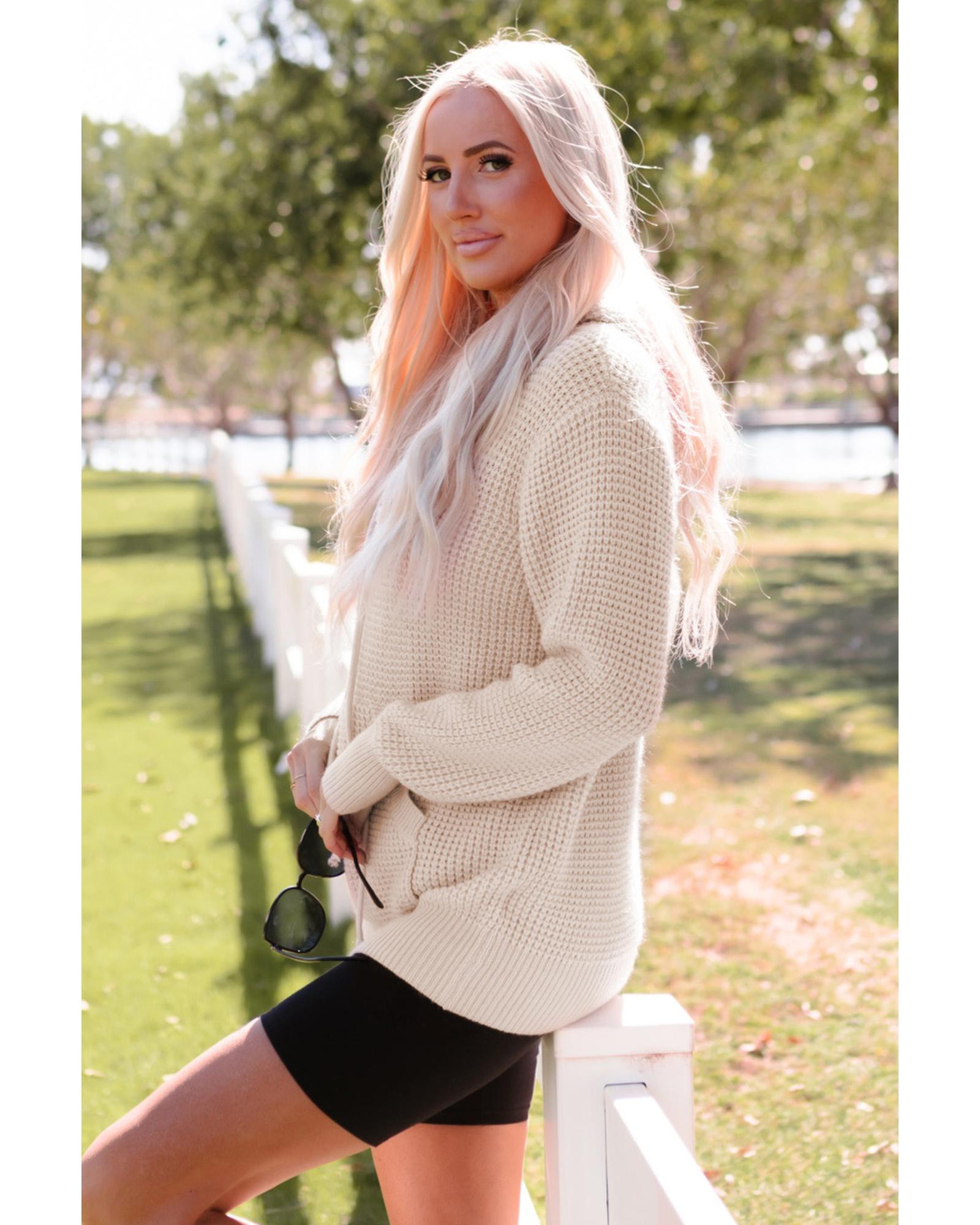 V539-AZEXDC2722557-18-S-202506131931-00 Azura Exchange Apricot Waffle Knit Buttons Hooded Sweater with Pocket - S - Image 1