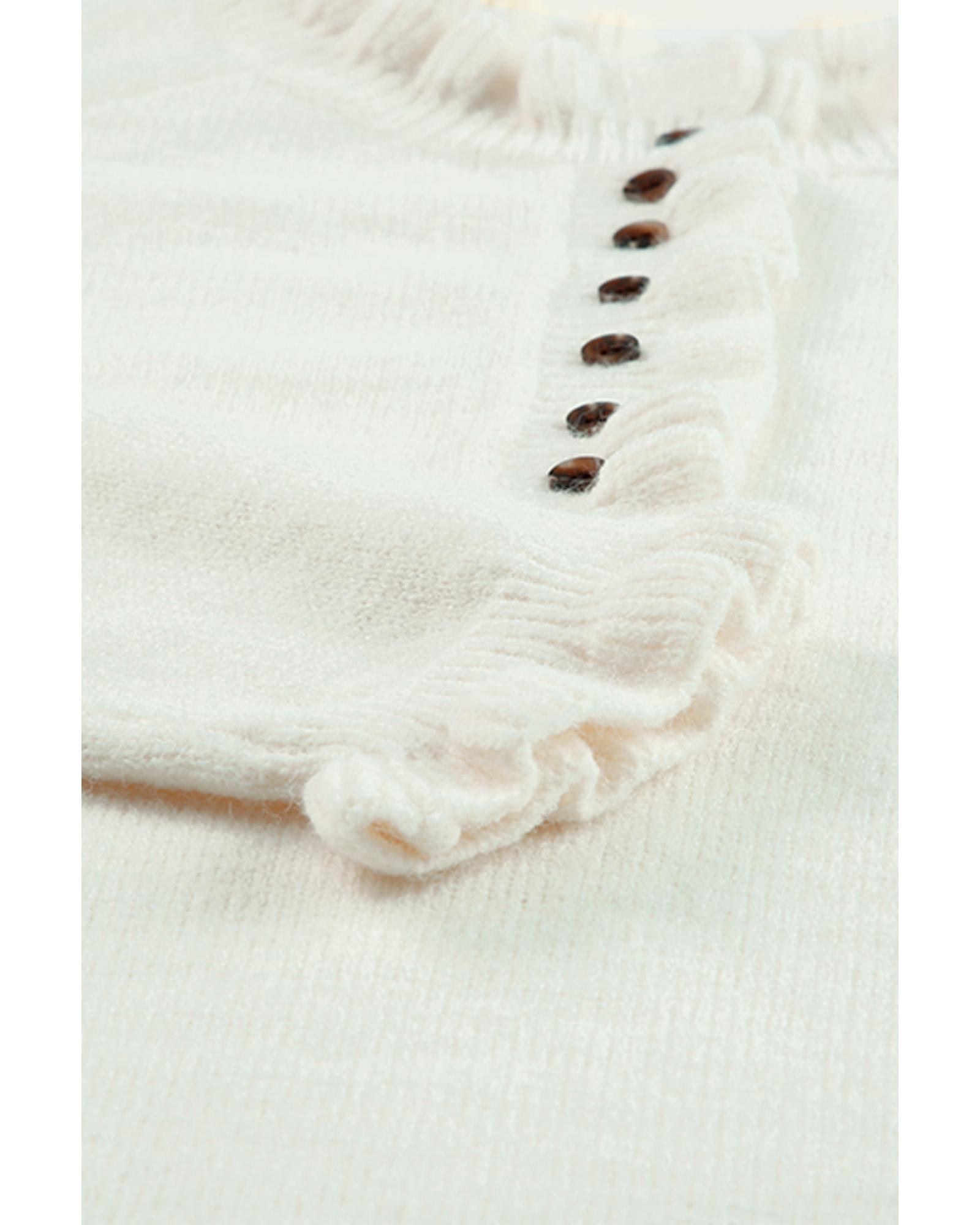 V539-AZEXDC2722635-15-L-202508291410-00 Beige Frill Trim Buttoned Knit Pullover Sweater - L - Image 1