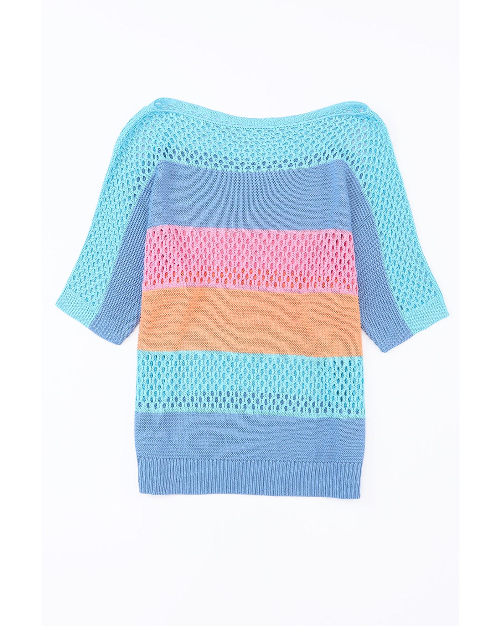 V539-AZEXDC2722905-4-L-202508290350-00 Azura Exchange Colorblock Striped Knitted Top - L - Image 1