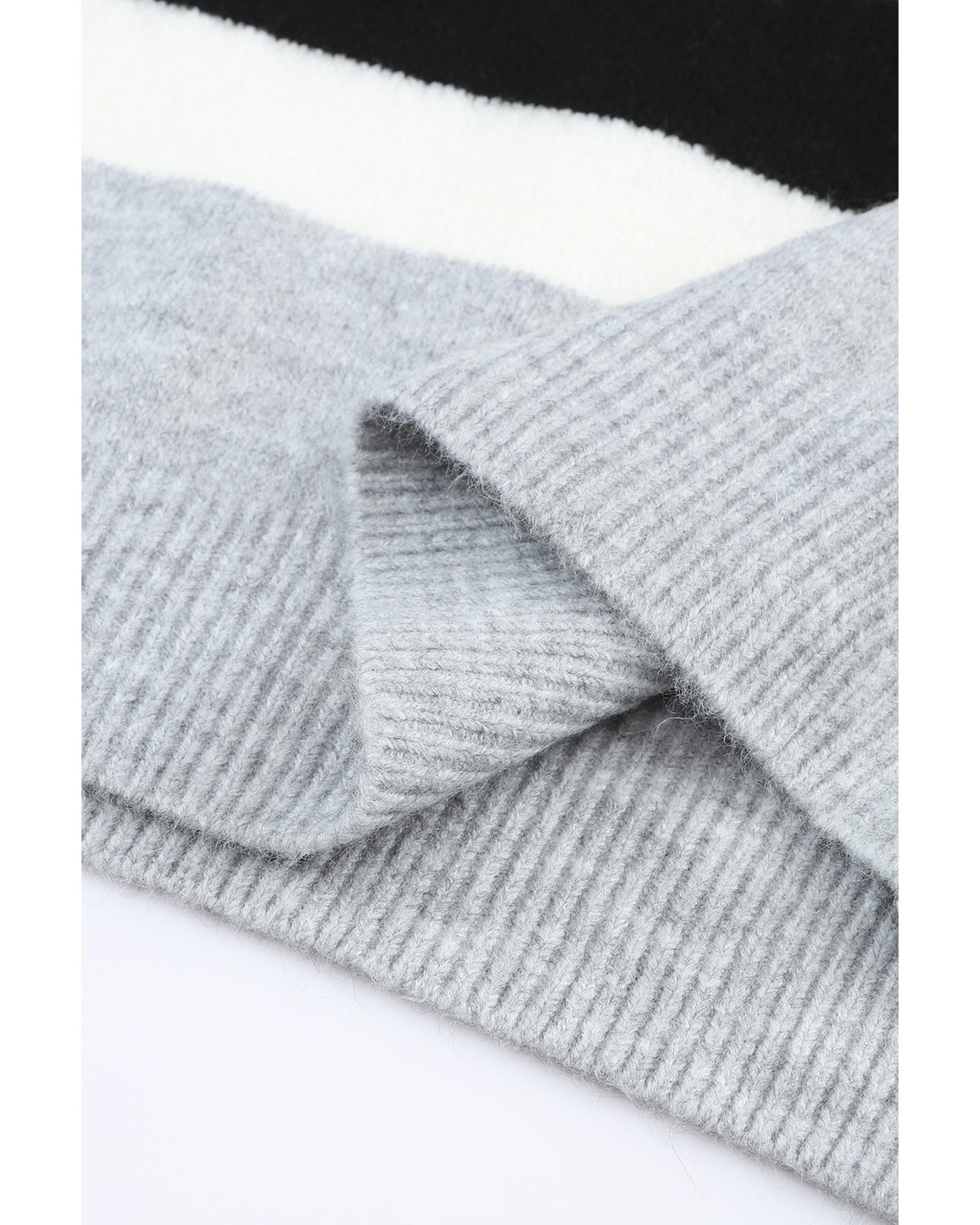 V539-AZEXDC2722950-17-M-202508300130-00 Azura Exchange Brown Color Block Striped Ribbed Knit Sweater - M - Image 1