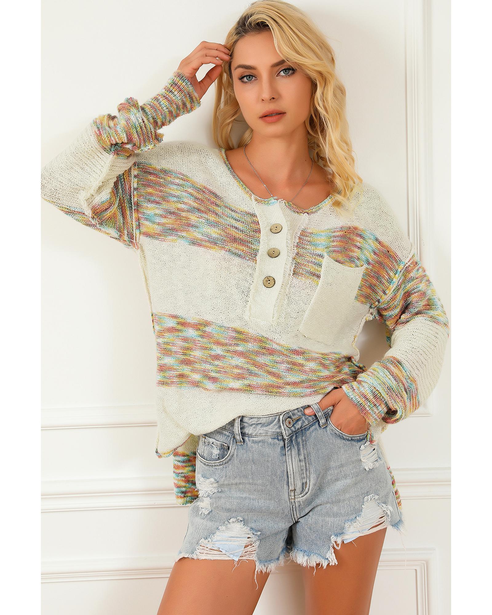 V539-AZEXDC2723151-22-M-202508300400-00 Multicolor Space Dye Henley Knit Sweater - M - Image 1