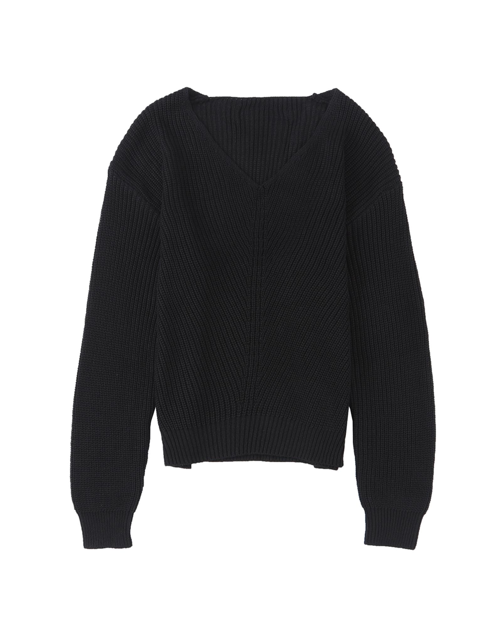 V539-AZEXDC2723165-2-M-202508291450-00 Black Ribbed Knit V Neck Sweater - M - Image 1