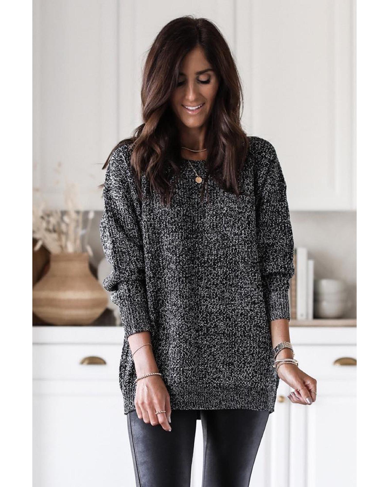 V539-AZEXDC2723323-2-S-202506132325-00 Azura Exchange Black Glittering Long Sleeve Tunic Sweater - S - Image 1