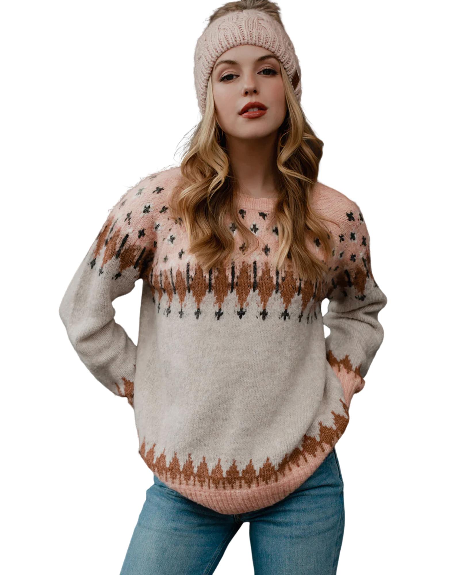 V539-AZEXDC2723642-22-L-202508280250-00 Multicolor Mixed Geometric Detail Raglan Sleeve Sweater - L - Image 1