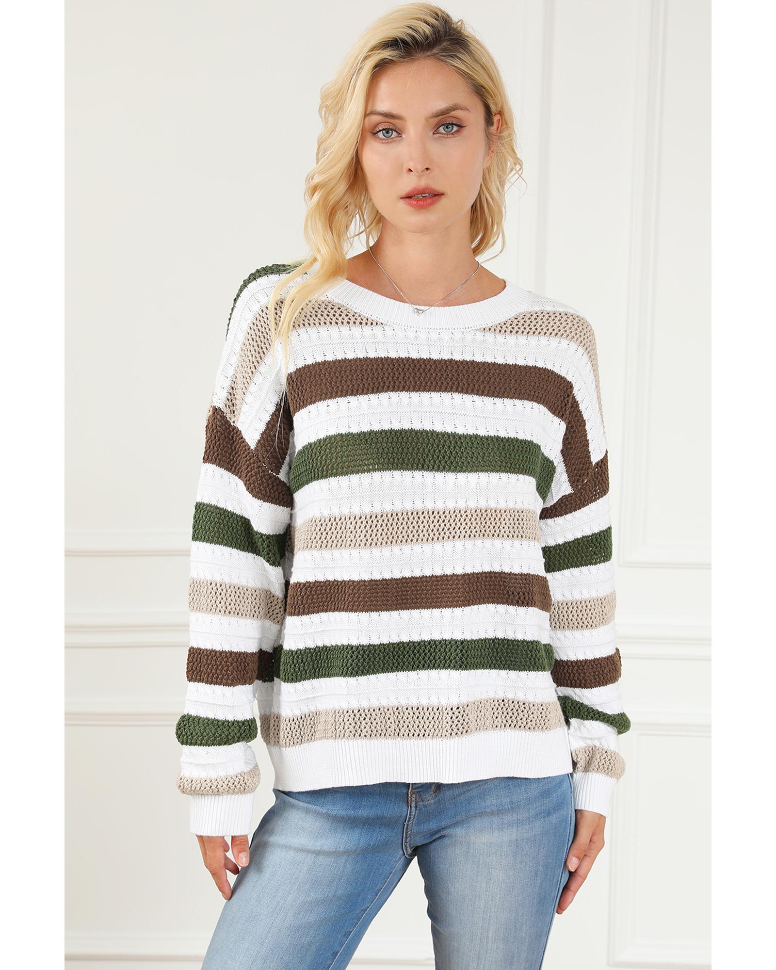 V539-AZEXDC2723653-19-XL-202508281050-00 Stripe Crochet Hollow out Knit Sweater - XL - Image 1