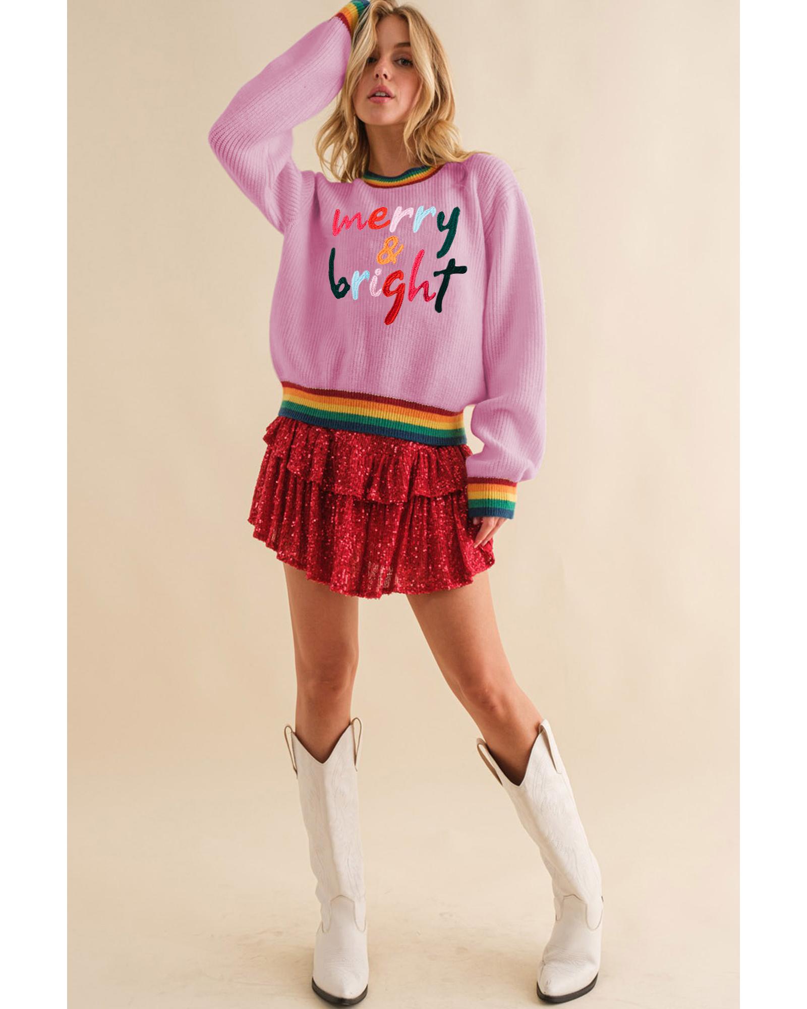 V539-AZEXDC2723729-P3010-XL-202508281300-00 Bonbon Merry & Bright Colorful Stripes Trim Sweater - XL - Image 1