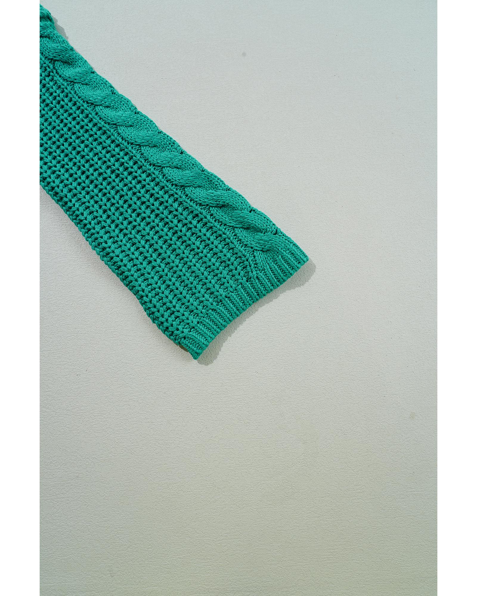 V539-AZEXDC2724672-P409-L-202508300545-00 Sea Green Cable Knit V Neck Contrast Drawstring Hooded Sweater - L - Image 1