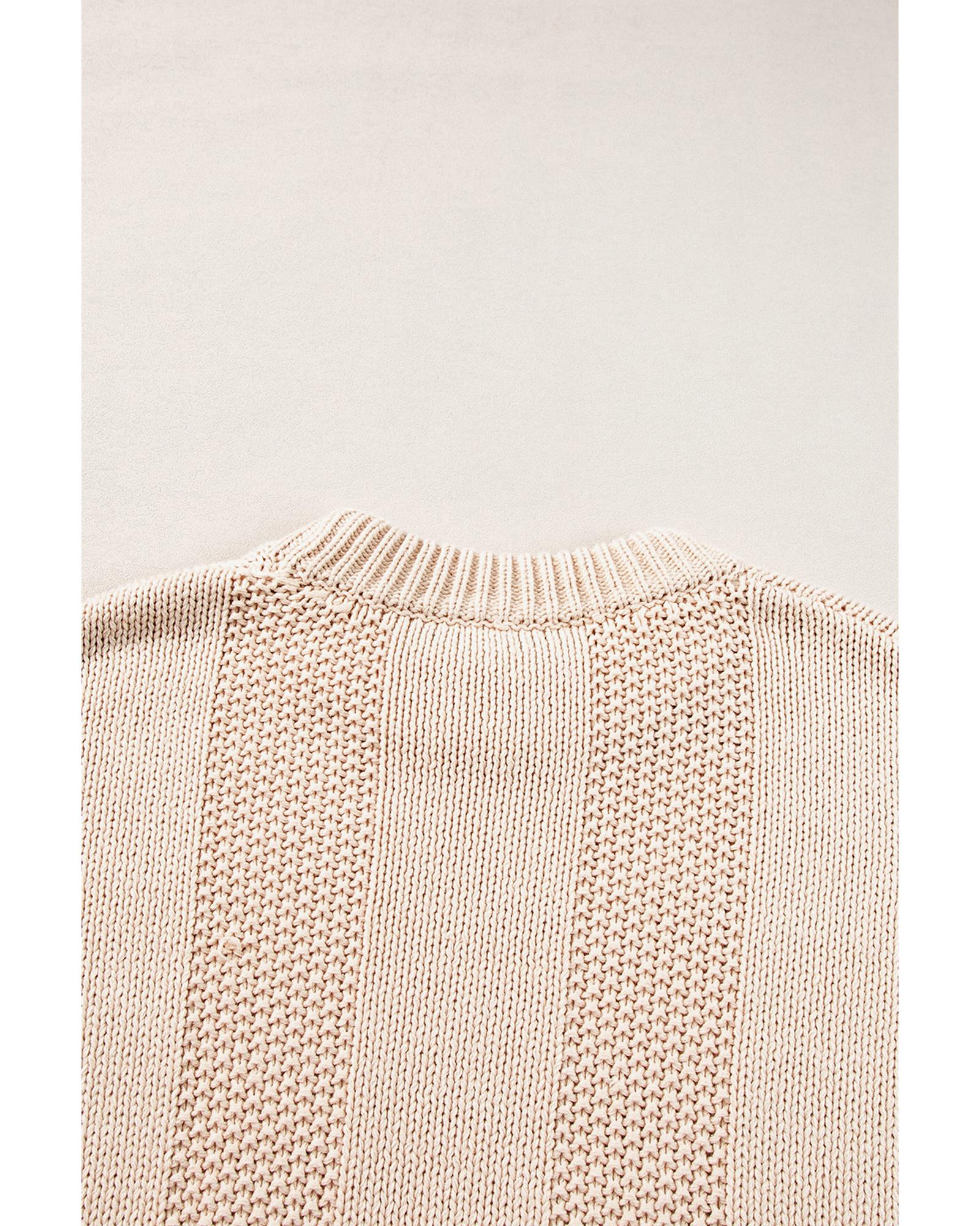V539-AZEXDC2724881-P5016-M-202508281755-00 Pale Khaki Solid Color Cable Knit Ribbed Loose Sweater - M - Image 1