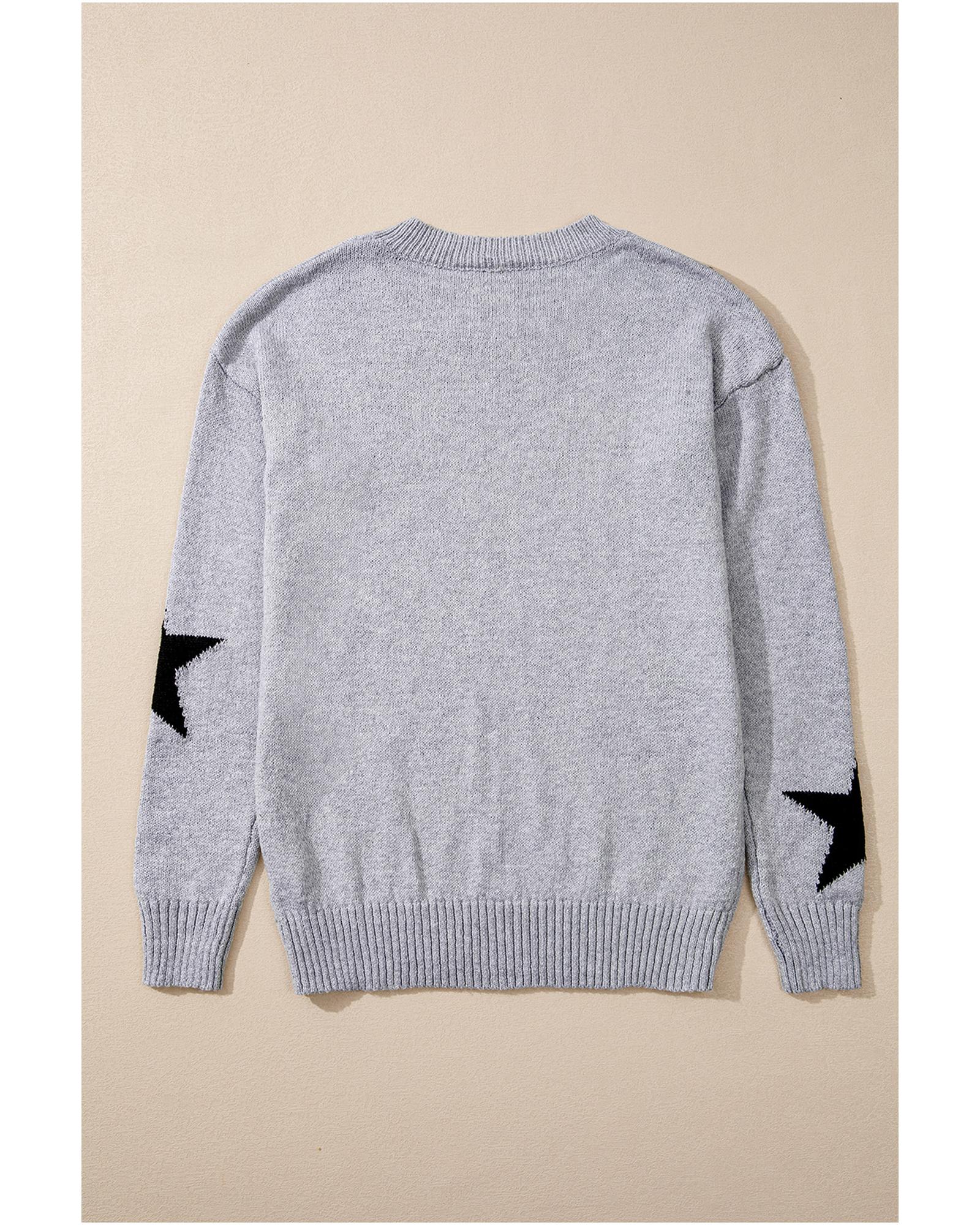V539-AZEXDC2725042-P1122-S-202506140017-00 Gray Star Pattern Drop Shoulder Sweater - S - Image 1