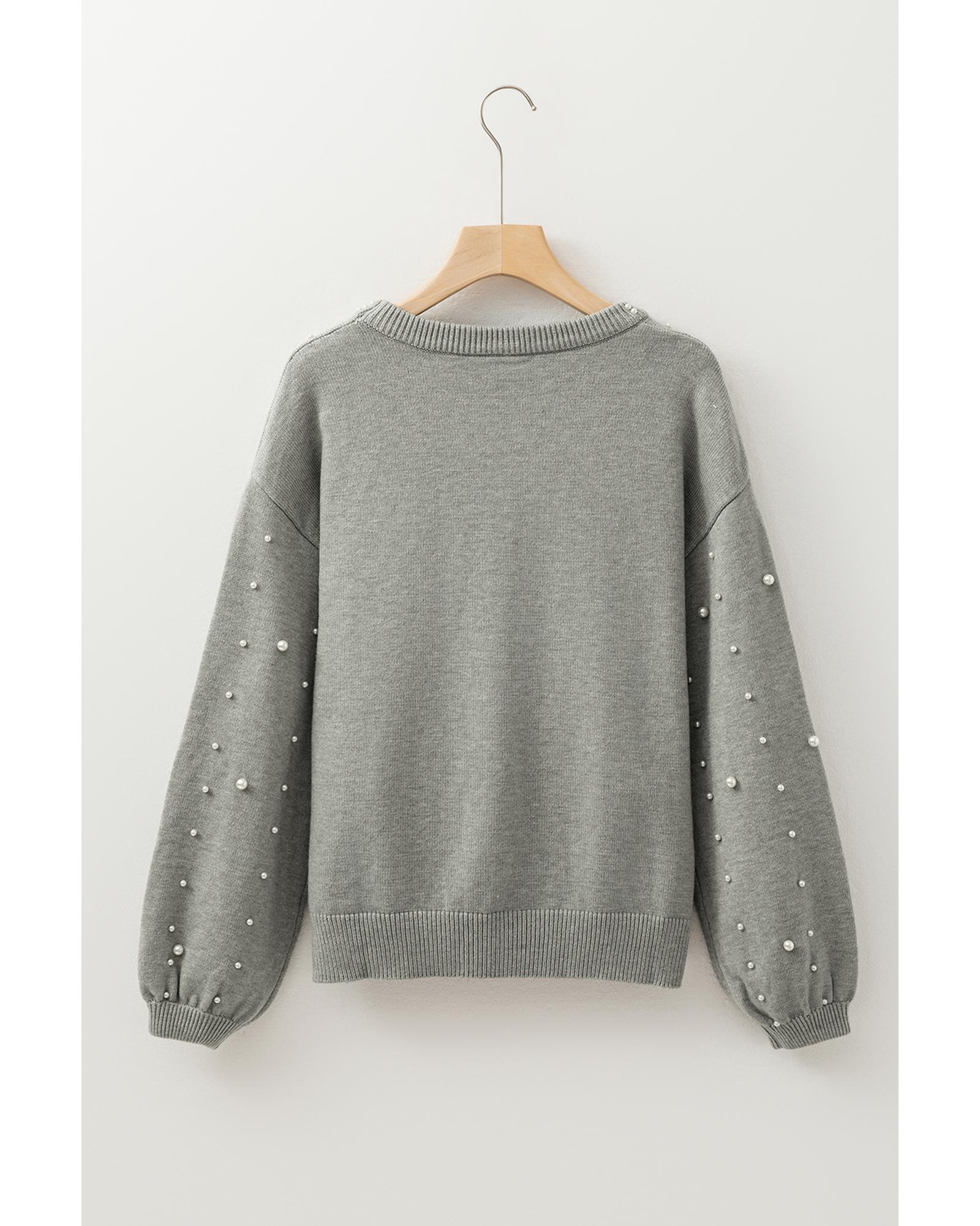 V539-AZEXDC2725140-P1011-L-202506140045-00 Light Grey Pearled Drop Shoulder Round Neck Sweater - L - Image 1