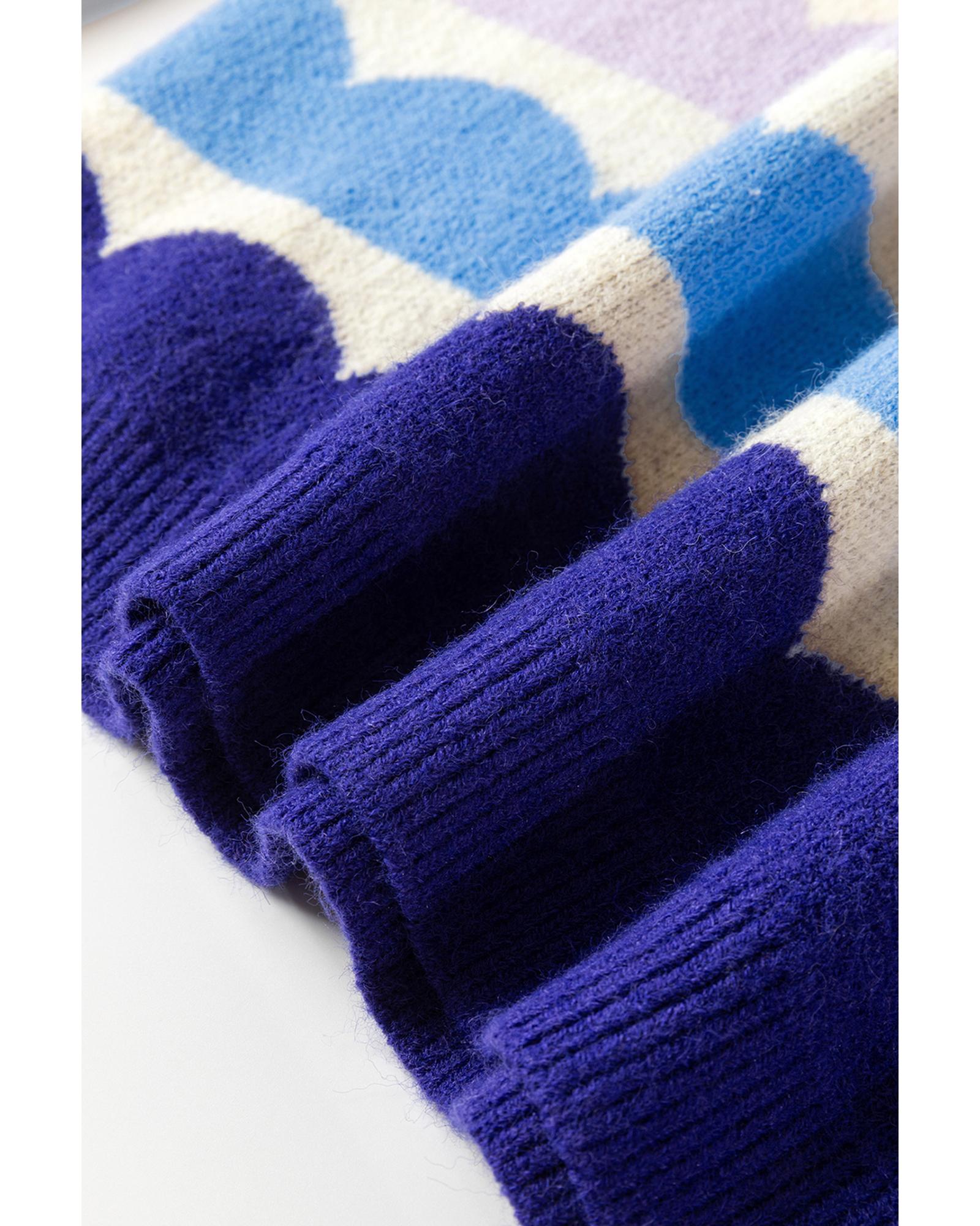 V539-AZEXDC2725266-P522-M-202508280330-00 Dark Blue Wave Striped Balloon Sleeve Drop Shoulder Sweater - M - Image 1