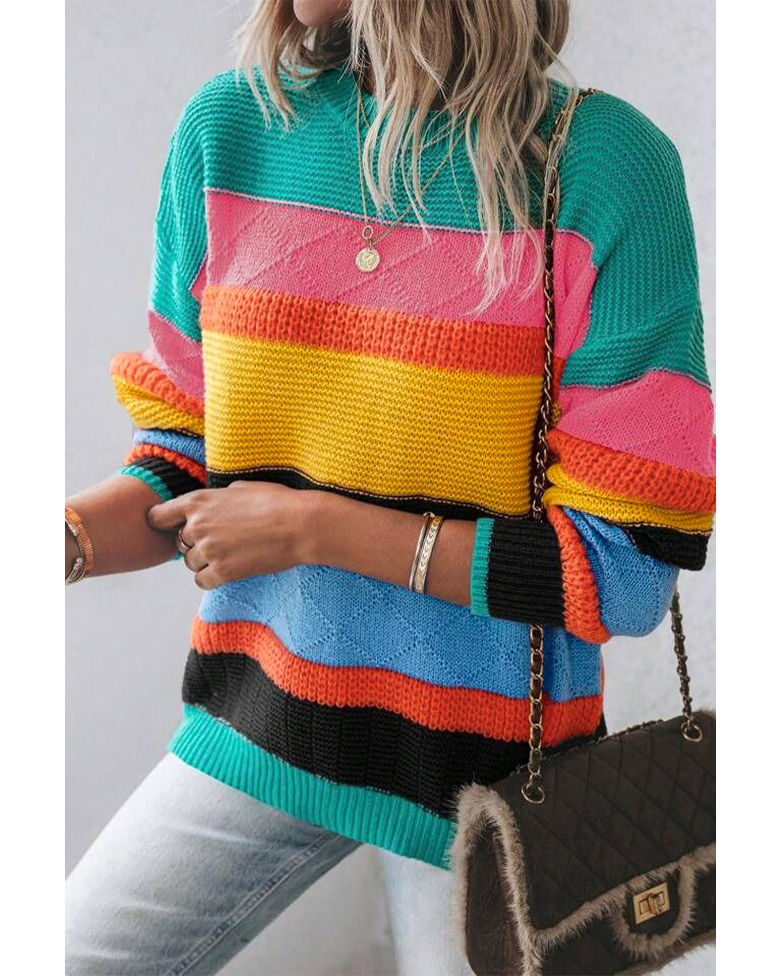 V539-AZEXDC2725437-P722-M-202508281925-00 Yellow Colorblock Mixed Textured Drop Shoulder Sweater - M - Image 1