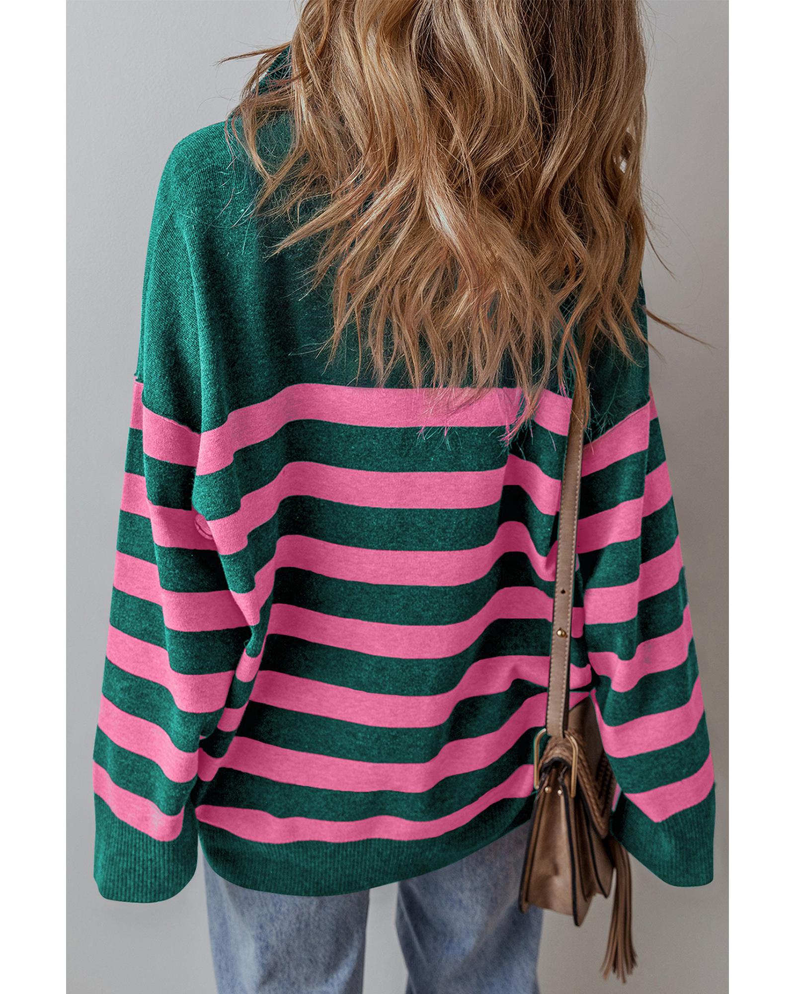 V539-AZEXDC2725463-P922-3XL-202508281015-00 Green Collared Quarter Zipper Oversized Sweater - 3XL - Image 1