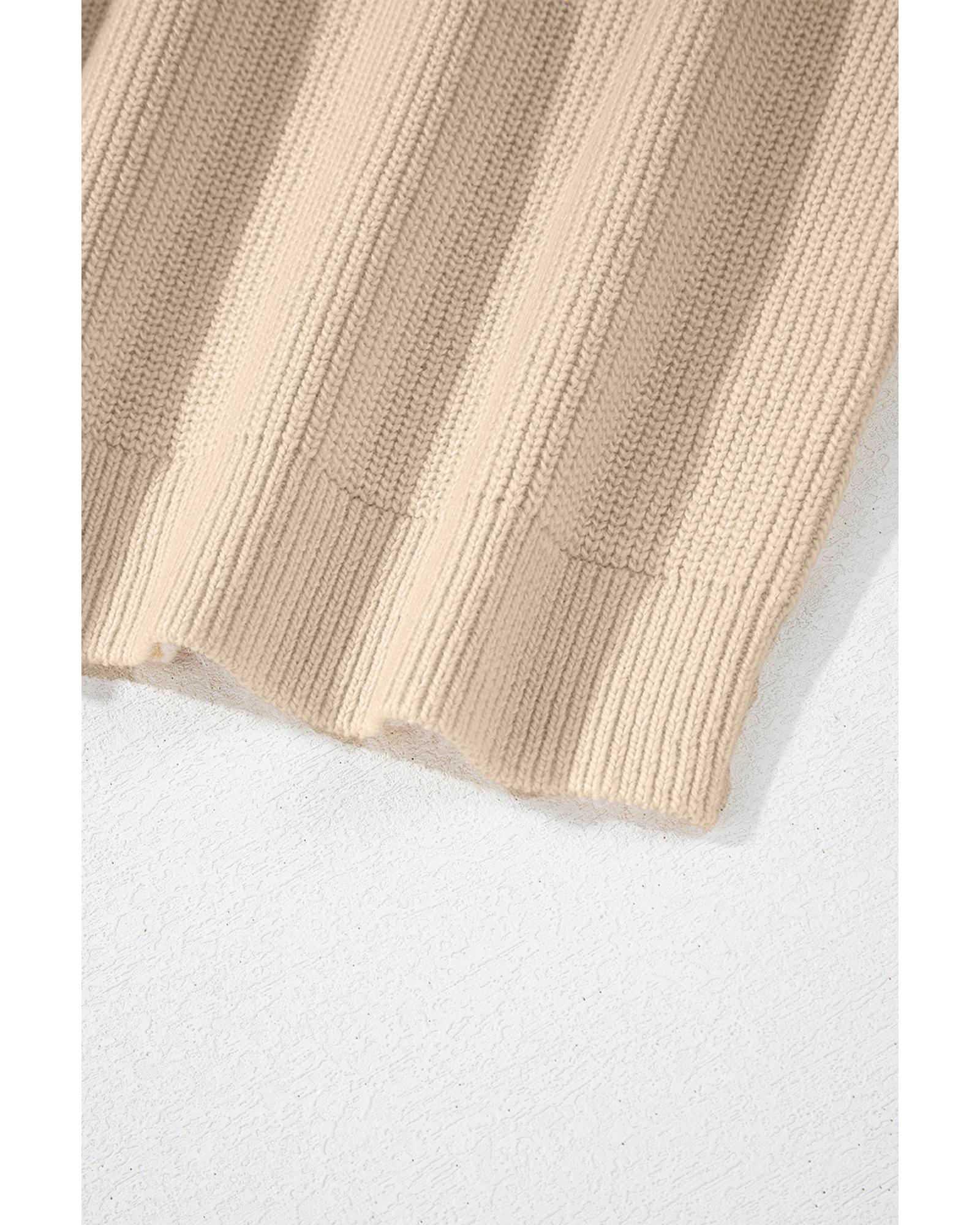 V539-AZEXDC2725559-P15-L-202508300430-00 Beige Solid Color Drawstring Hooded Drop Shoulder Pullover Sweater - L - Image 1