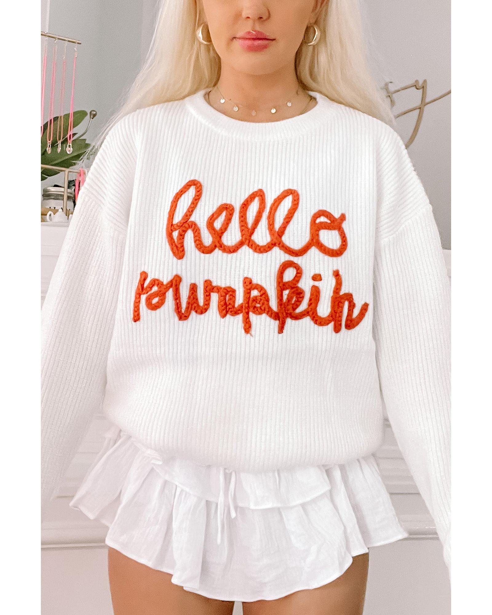 V539-AZEXDC2725576-P1-2XL-202508282035-00 White Hello Pumpkin Graphic Sweater - 2XL - Image 1