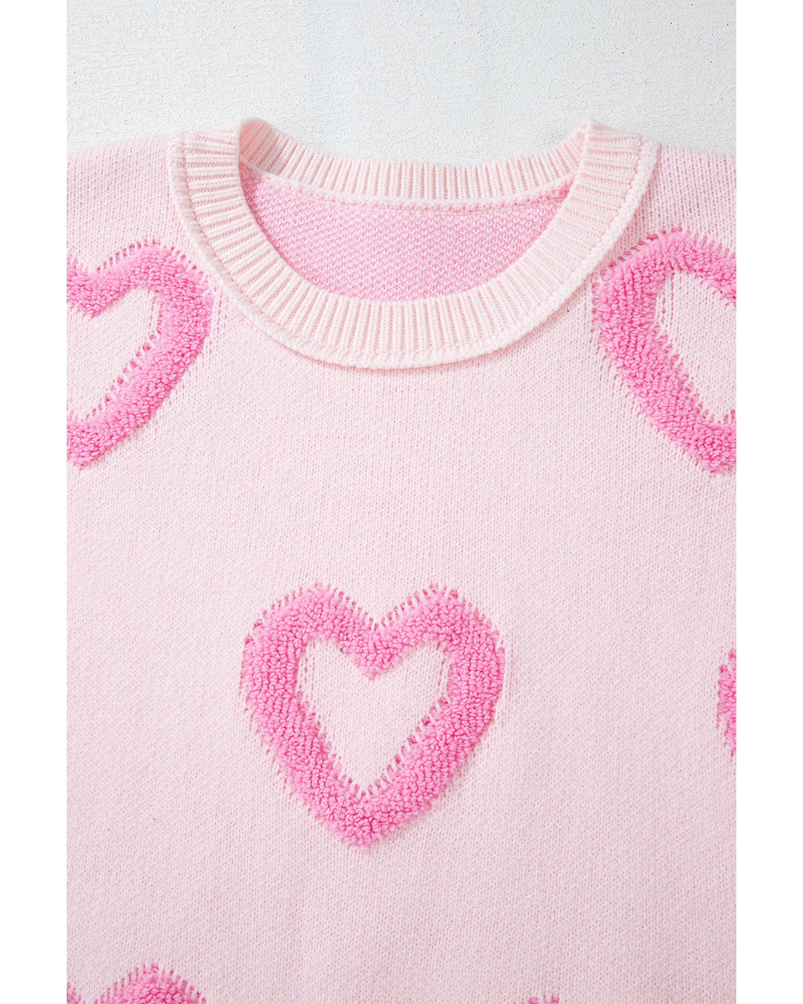 V539-AZEXDC2725830-P1022-M-202508280250-00 Pink Heart Shape Bubble Sleeve Baggy Sweater - M - Image 1