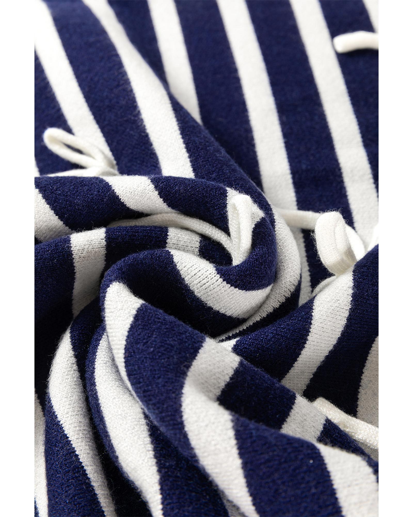 V539-AZEXDC2726052-P519-S-202506140327-00 Blue Stripe Knitted Bow Decor Sweater Vest - S - Image 1