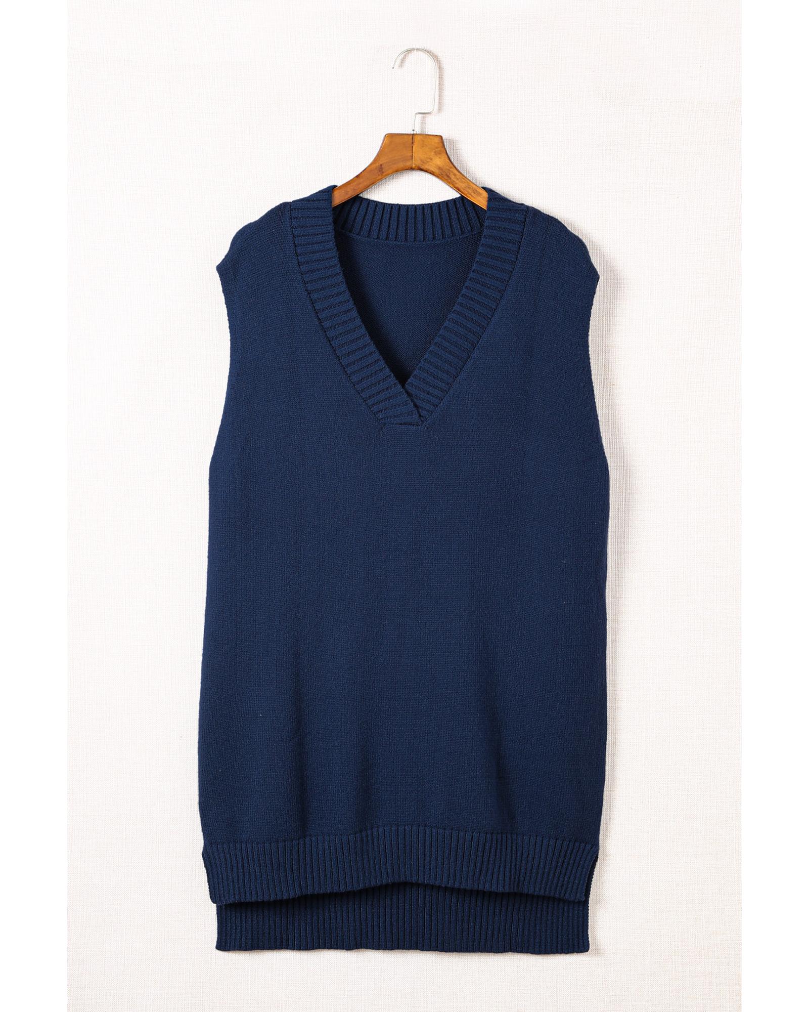 V539-AZEXDC272963-5-2XL-202508292245-00 Dark Blue Knit Vest Pullover Sweater - 2XL - Image 1