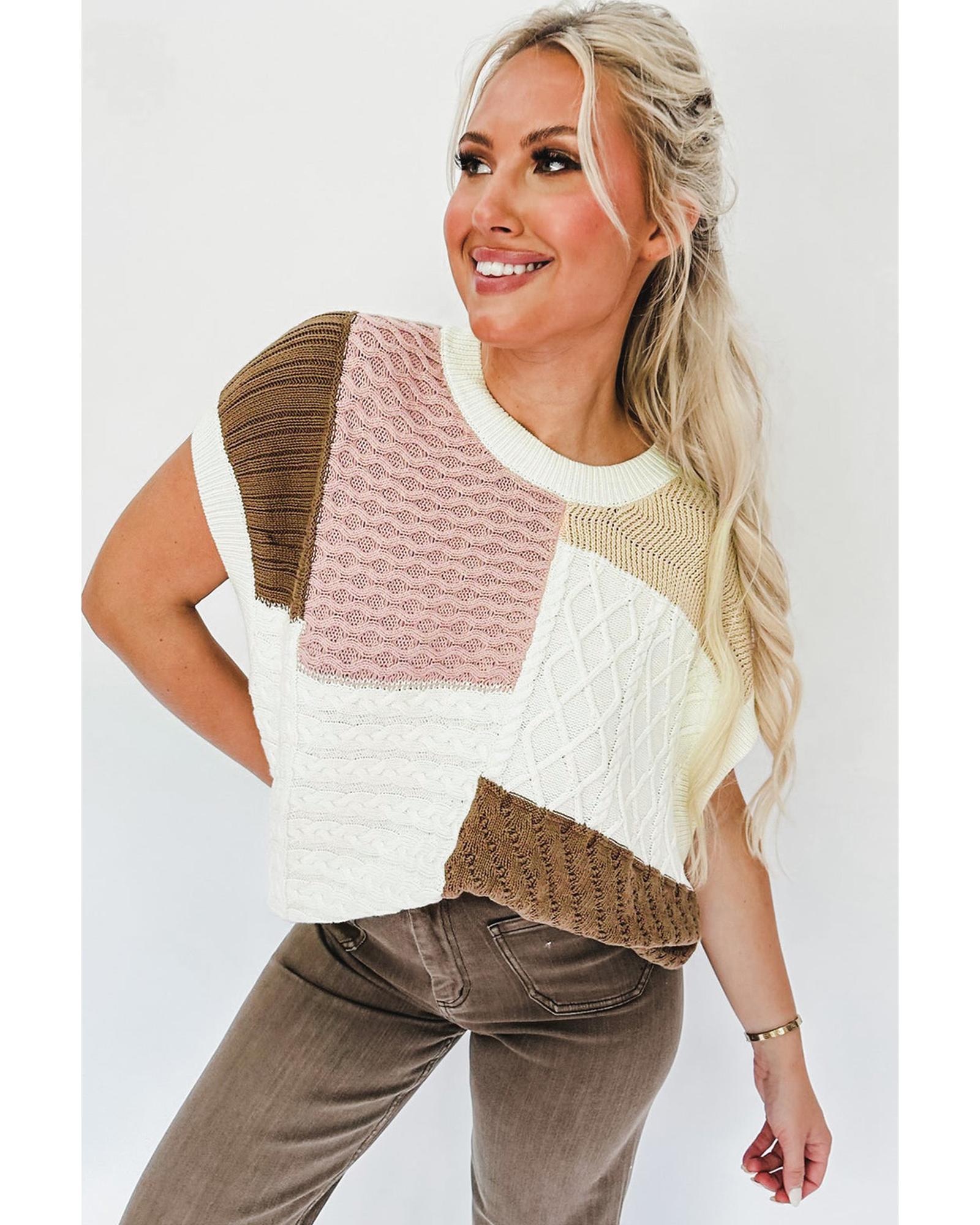 V539-AZEXDC276161-P1622-XL-202508292055-00 Multicolor Colorblock Mix Textured Sweater Tee - XL - Image 1