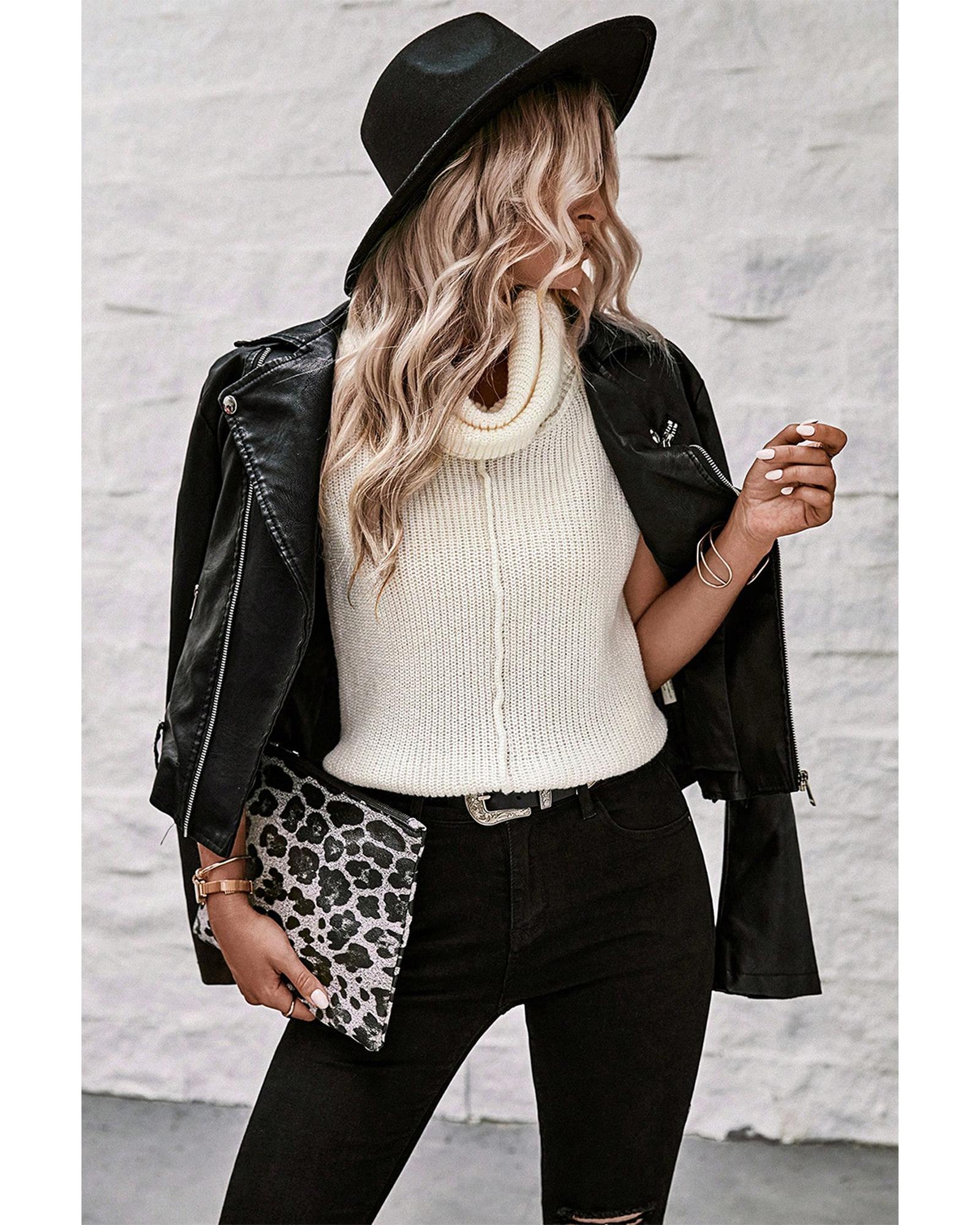 V539-AZEXDC276171-P101-L-202506140236-00 White Central Seam Cowl Neck Sweater Vest - L - Image 1