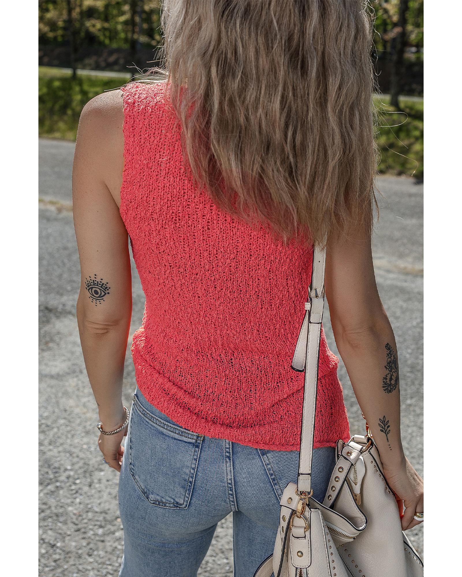 V539-AZEXDC276616-P9014-S-202506140552-00 Flamingo Textured Knit U Neck Slim Fit Sweater Vest - S - Image 1