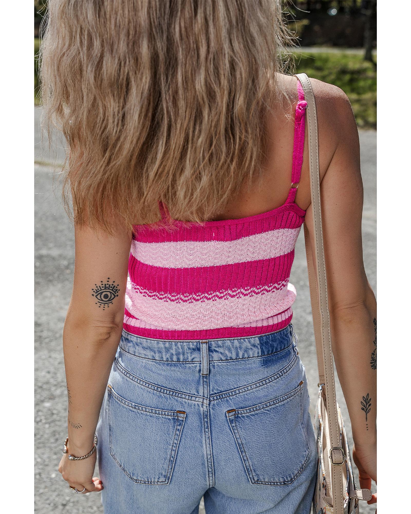 V539-AZEXDC276621-P319-M-202508282240-00 Red Stripe Spaghetti Strap V Neck Sweater Vest - M - Image 1