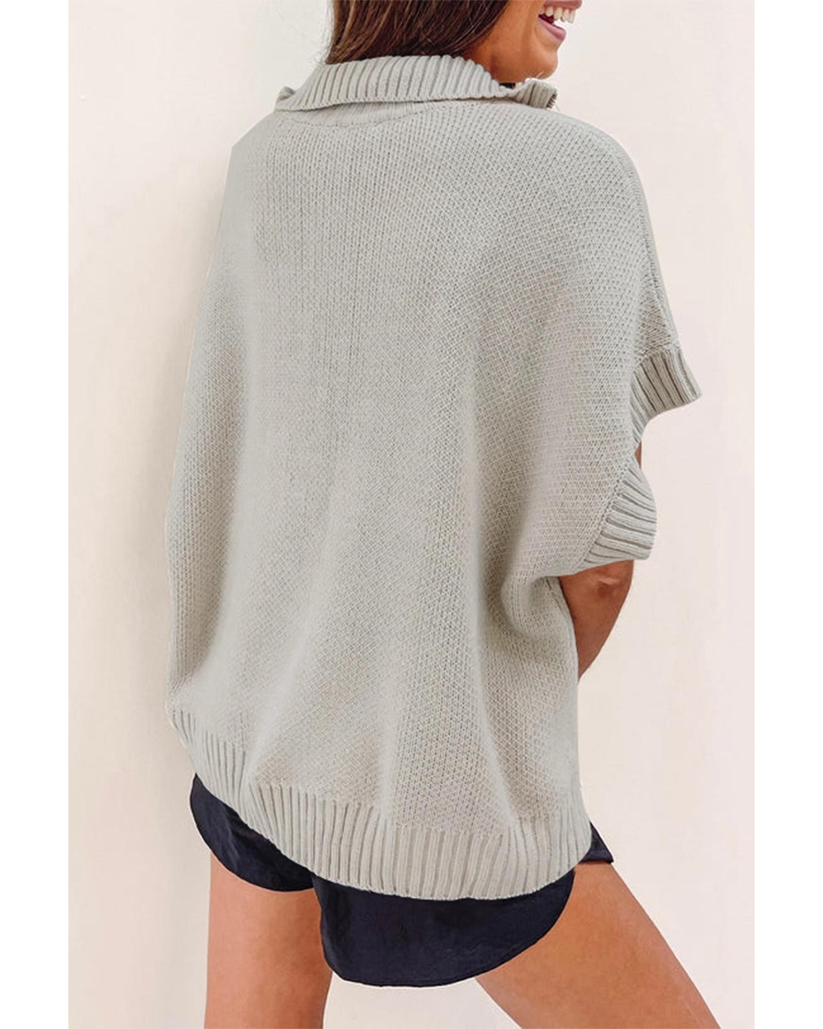 V539-AZEXDC277039-P1011-L-202506140254-00 Light Grey Quarter Zip Short Batwing Sleeve Sweater - L - Image 1