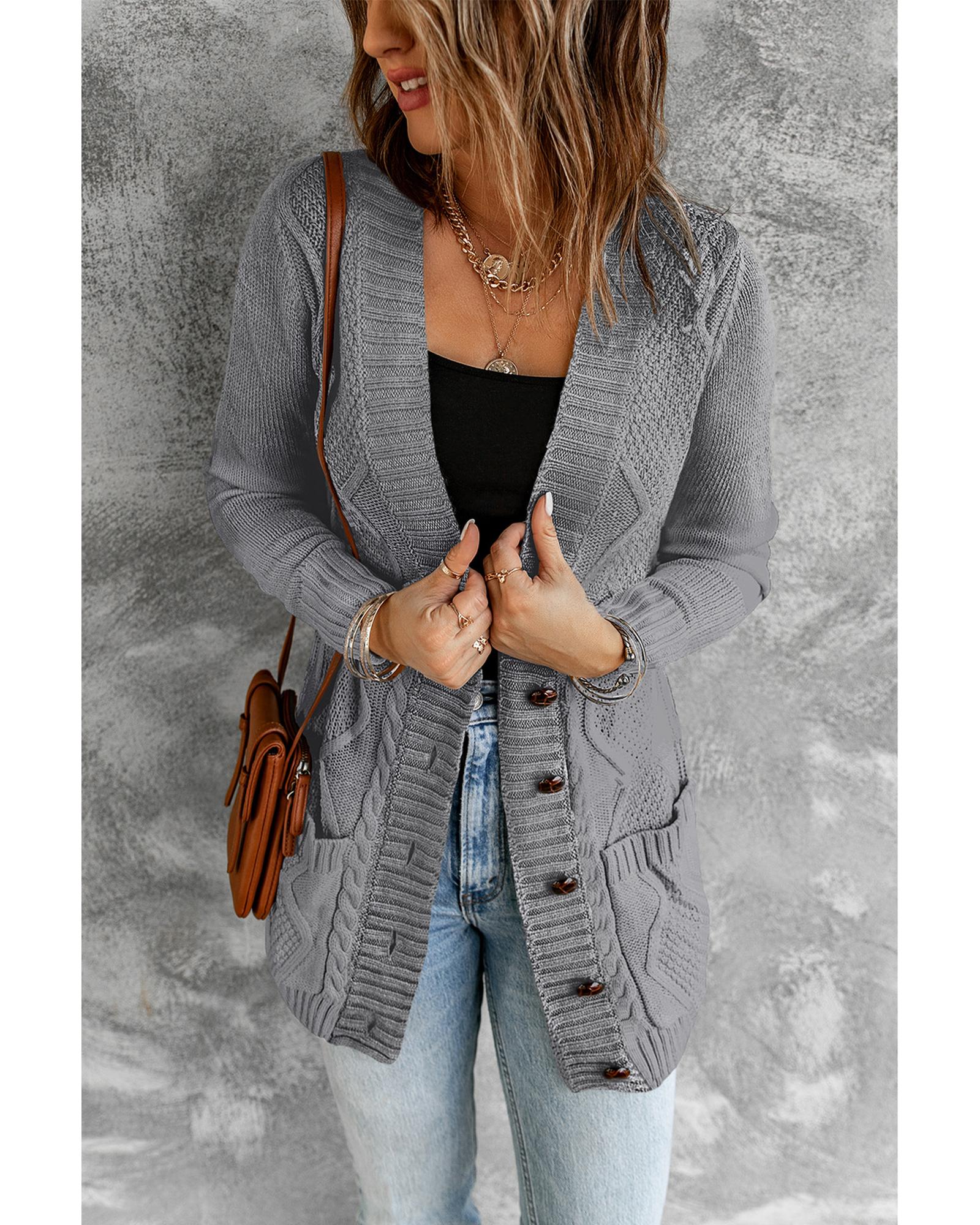 V539-AZEXDC27837-1011S-202506140935-00 Dark Gray Front Pocket and Buttons Closure Cardigan - S - Image 1