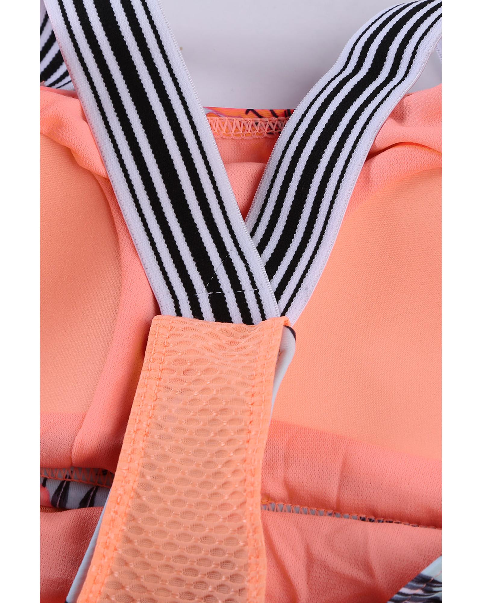 V539-AZEXDC411479-14-M-202508300225-00 Azura Exchange Orange Printed Splicing Racerback Tankini - M - Image 1