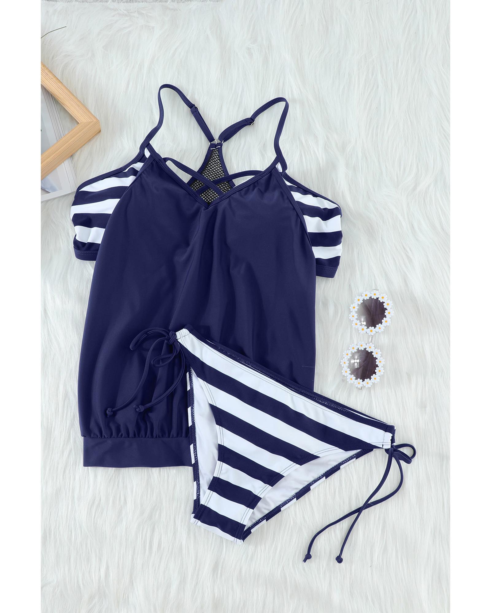 V539-AZEXDC411487-5-2XL-202508300520-00 Blue Tankini with Stripes Patchwork - 2XL - Image 1