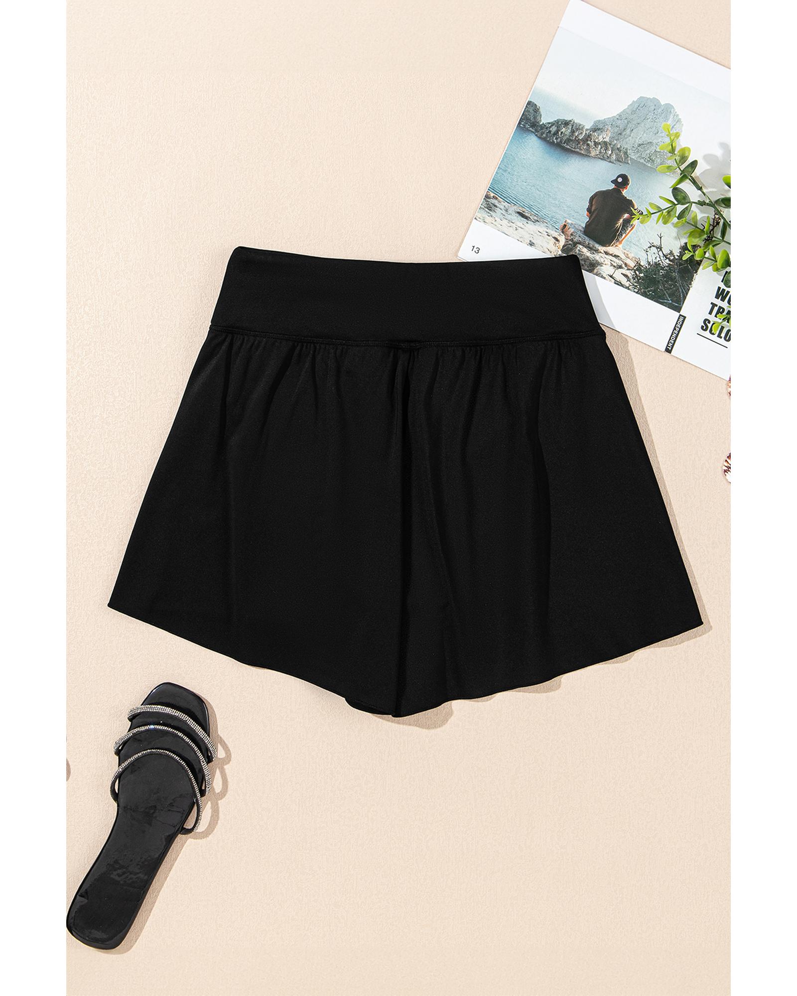 V539-AZEXDC472382-P2-M-202506141221-00 Black Solid Color High Waist Wide Leg Swim Bottom - M - Image 1