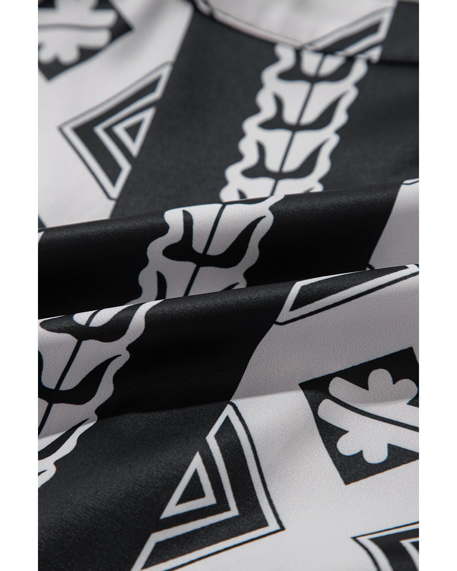 V539-AZEXDC6121436-P220-XL-202508281535-00 Black Geometric Print V Neck Ruffled Dress - XL - Image 1