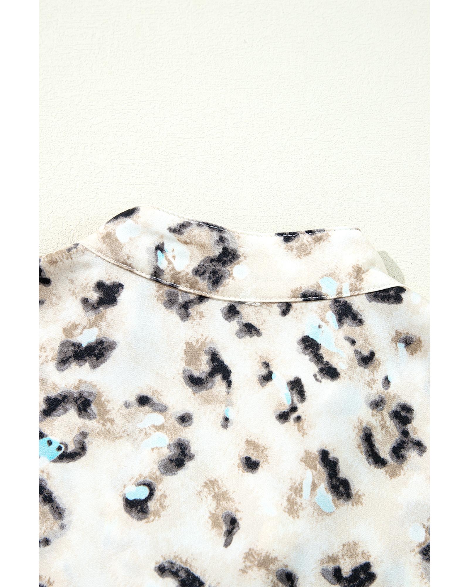 V539-AZEXDC6121819-P1620-L-202508291735-00 Khaki Leopard Print Buttoned Front 3/4 Sleeve Tiered Ruffled Hem Dress - L - Image 1