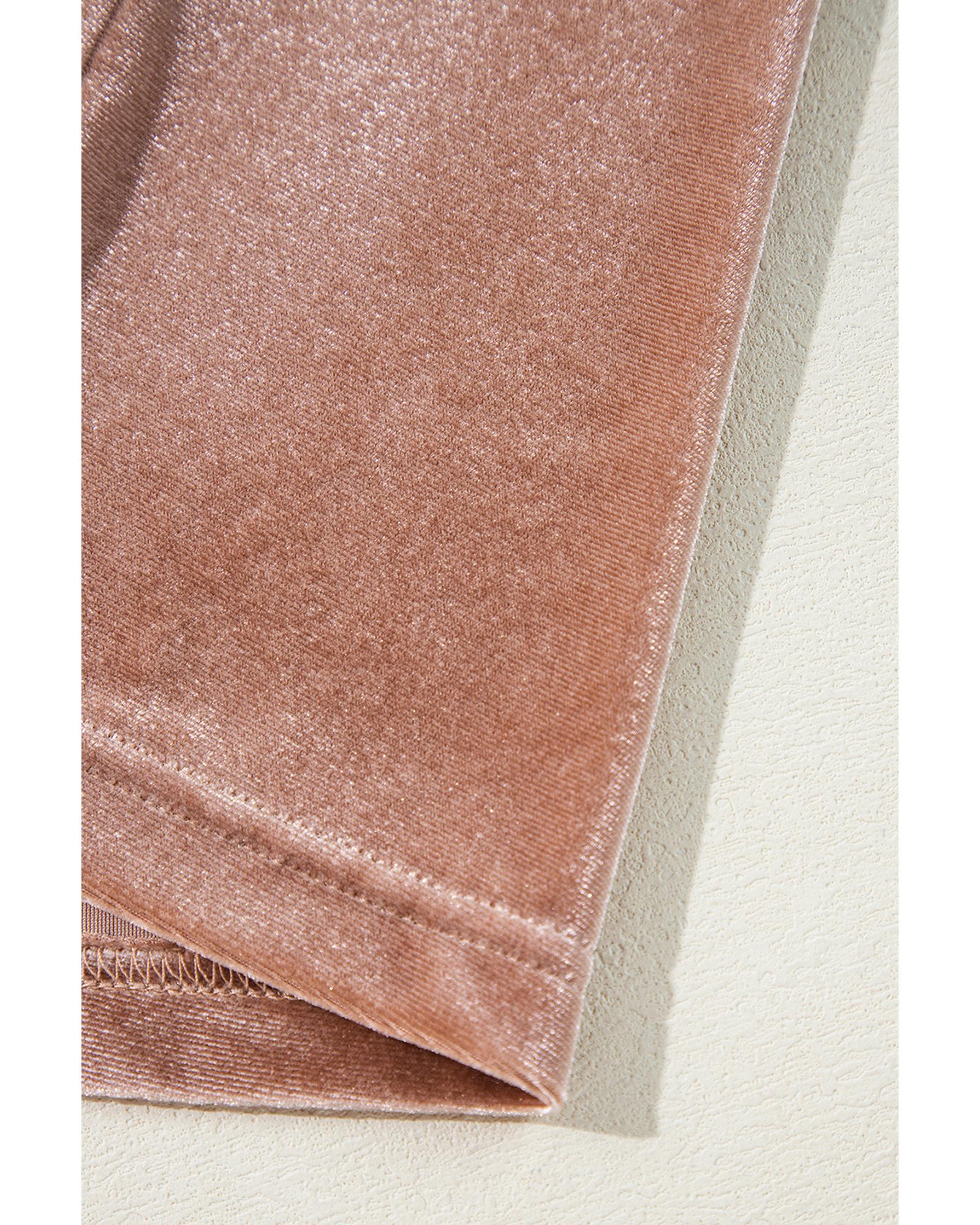 V539-AZEXDC6121936-P2017-L-202508300110-00 Chestnut Velvet Lacy V Neckline Short Sleeve Empire Waist Flowy Maxi Dress - L - Image 1