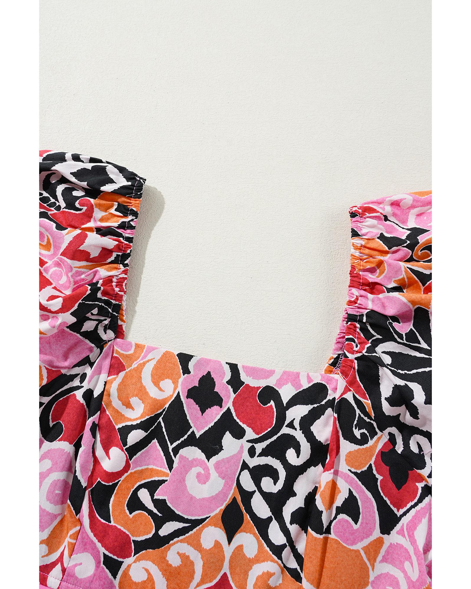 V539-AZEXDC6122353-P1020-XL-202508311115-00 Pink Bohemian Square Neck Puff Sleeve Mini Dress - XL - Image 1