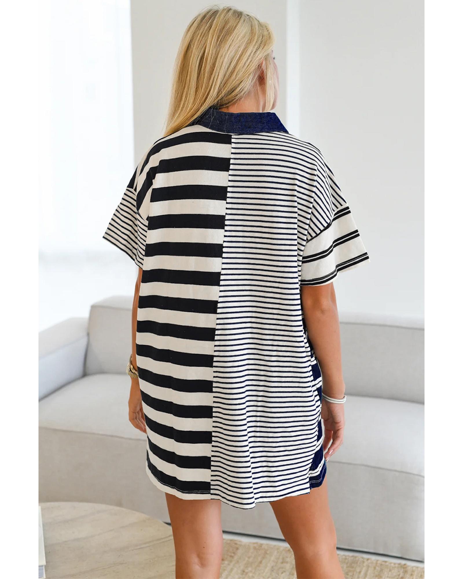 V539-AZEXDC6122549-P219-M-202508310240-00 Black Stripe Half Placket Polo T Shirt Dress - M - Image 1