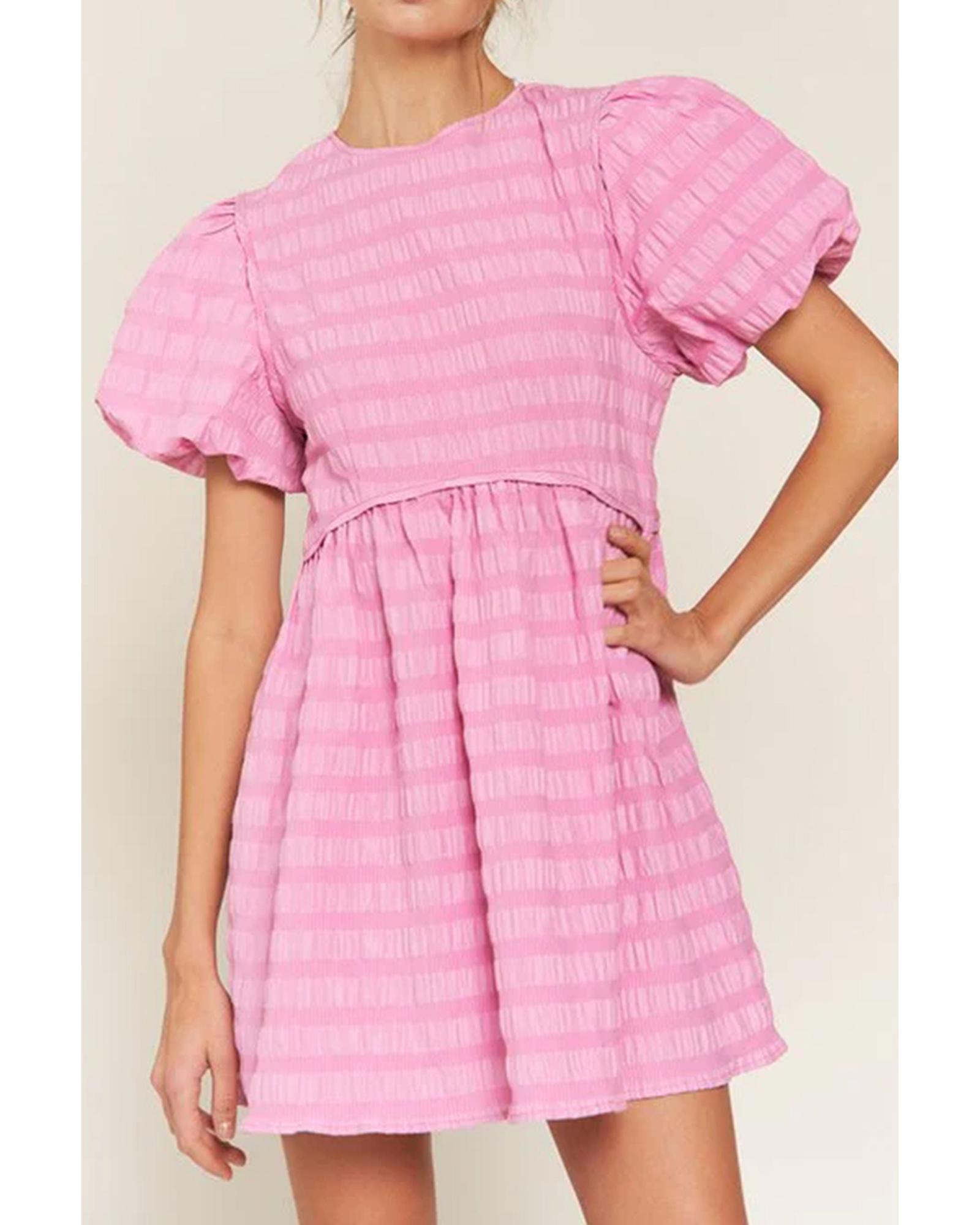 V539-AZEXDC6122807-P3010-L-202508311500-00 Bonbon Textured Bubble Sleeve High Waist Mini Dress - L - Image 1