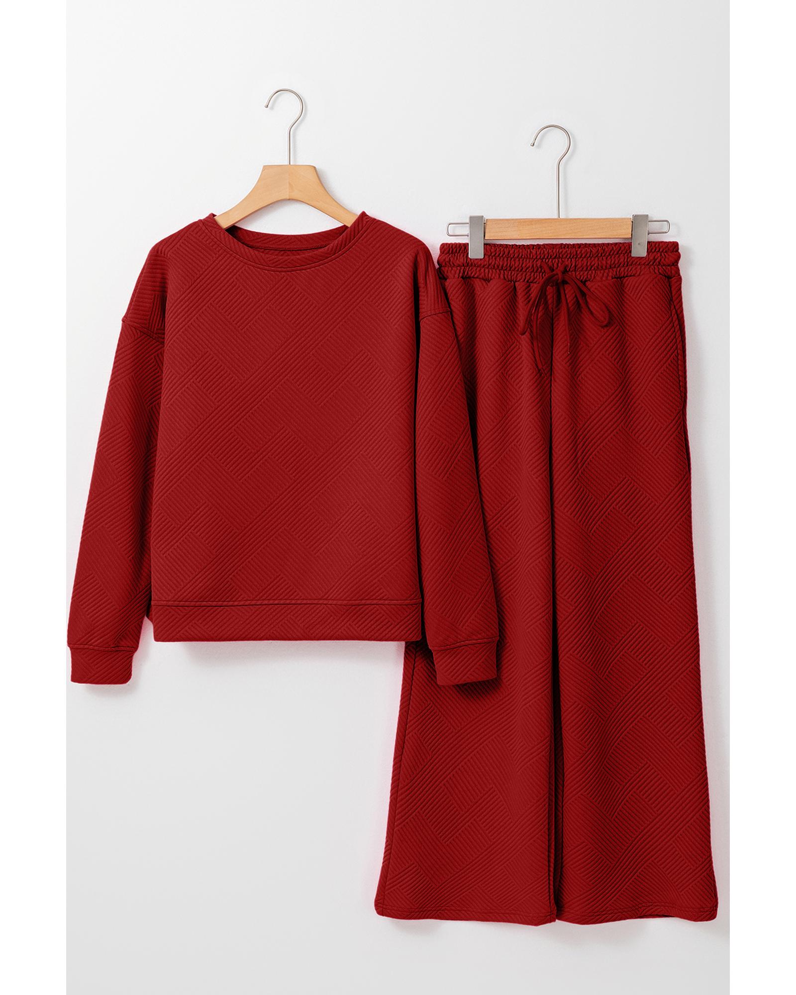 V539-AZEXDC625266-P403-S-202506142247-00 Red Dahlia Ultra Loose Textured 2pcs Slouchy Outfit - S - Image 1