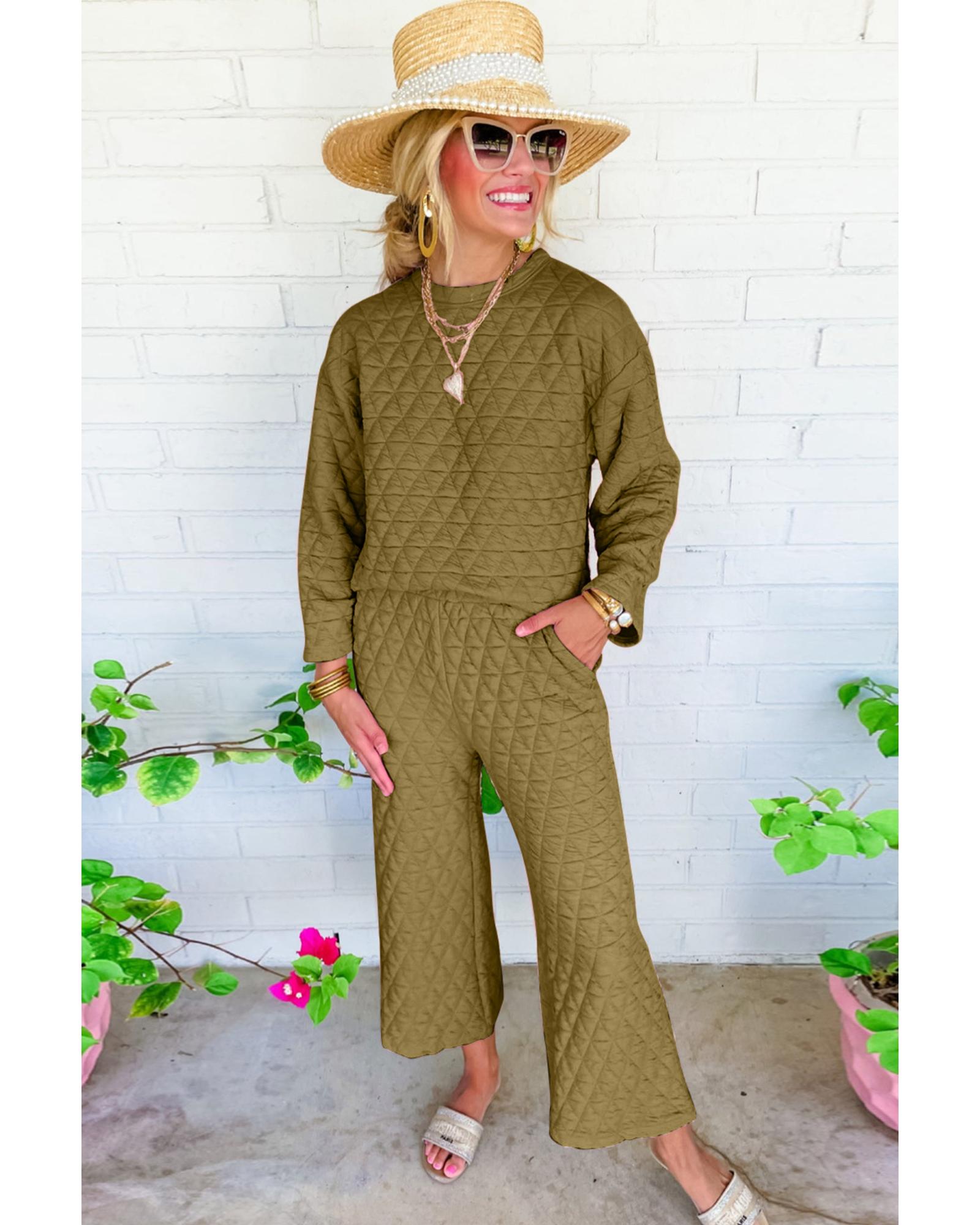 V539-AZEXDC625348-P909-2XL-202508301645-00 Sage Green Solid Quilted Pullover and Pants Outfit - 2XL - Image 1
