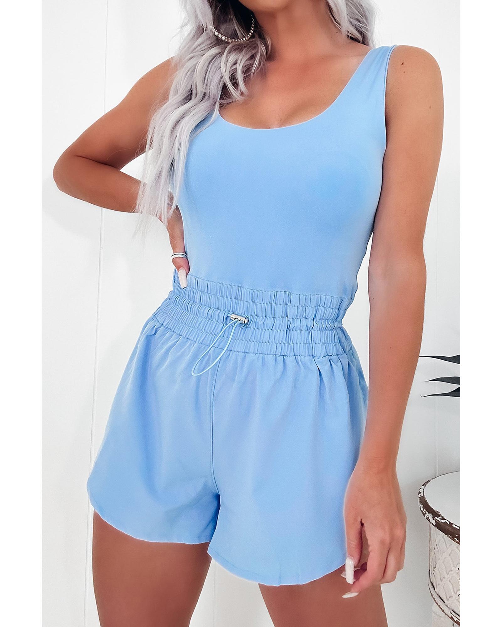 V539-AZEXDC6414105-P1204-XL-202508300315-00 Myosotis Plain Sleeveless Loop Drawstring Cinched Waist Romper - XL - Image 1