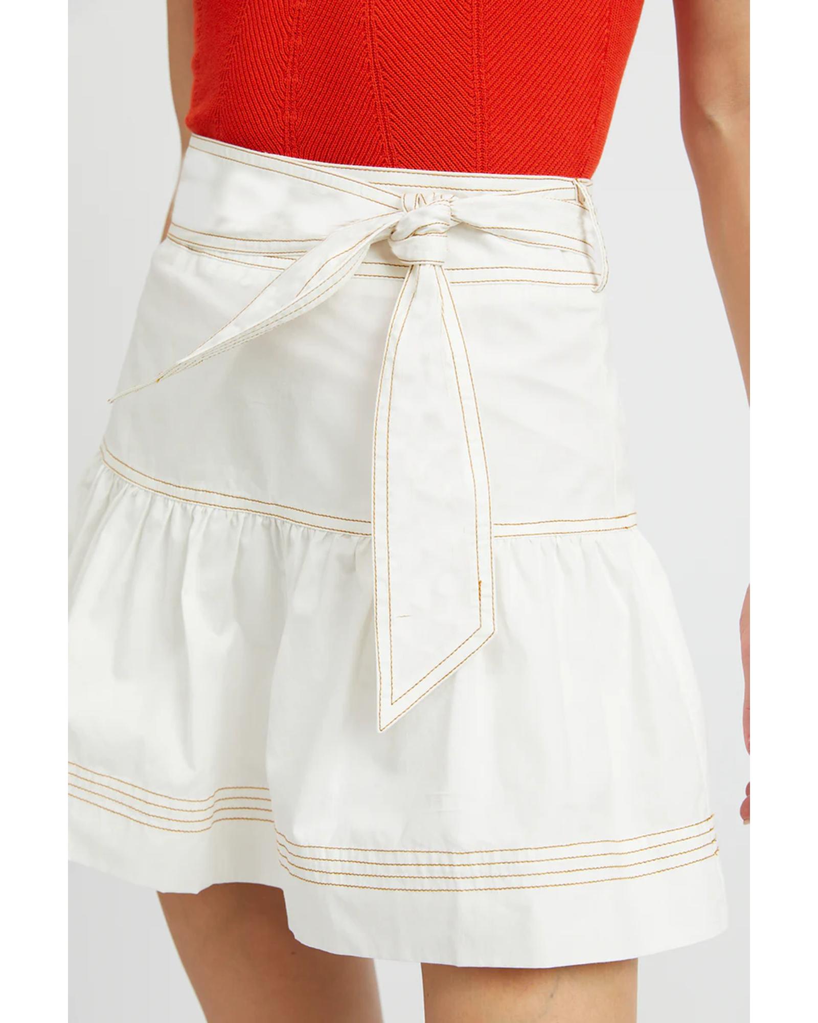 V539-AZEXDC721914-P1-XL-202508291425-00 White Contrast Stitching Trim Knotted High Waist A-Line Mini Skirt - XL - Image 1