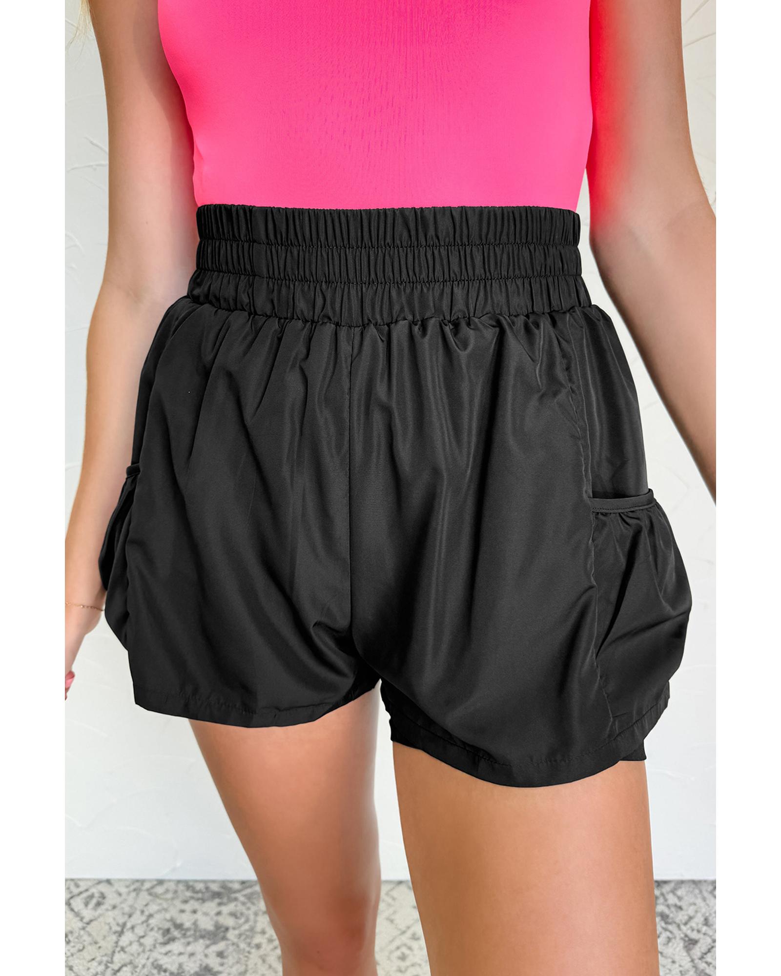 V539-AZEXDC731971-P2-XL-202508301650-00 Black Elastic High Waist Pocketed Casual Shorts - XL - Image 1