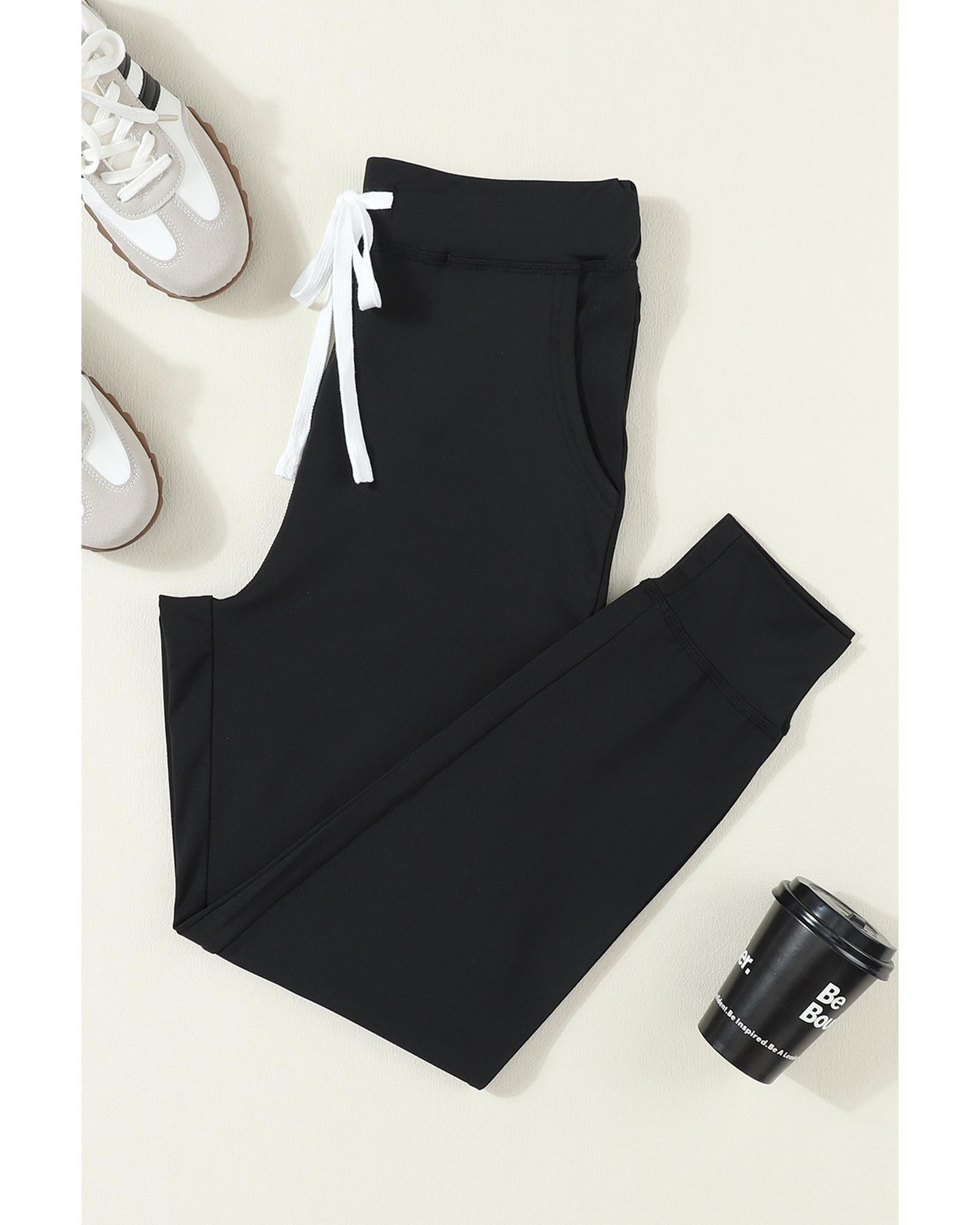 V539-AZEXDC7711553-2-S-202506150822-00 Black Drawstring Waist Pocketed Joggers - S - Image 1