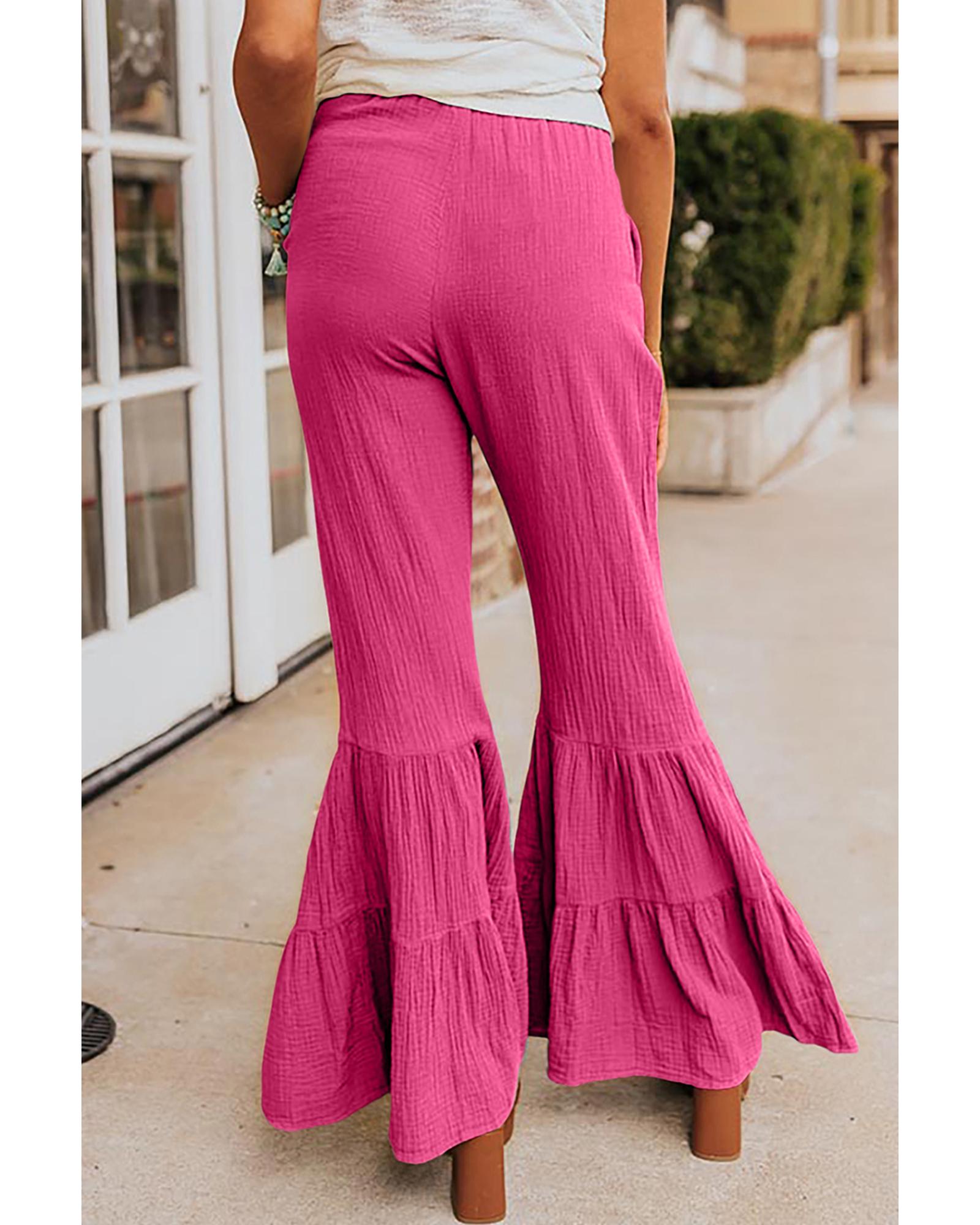 V539-AZEXDC7711844-6-M-202508290815-00 Azura Exchange Textured High Waist Ruffled Bell Bottom Pants - M - Image 1