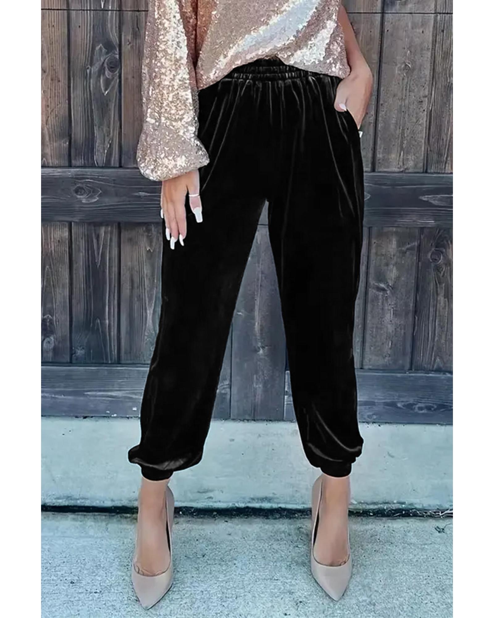 V539-AZEXDC7712270-2-L-202509010220-00 Azura Exchange Luxurious Velvet Jogger Pants - L - Image 1