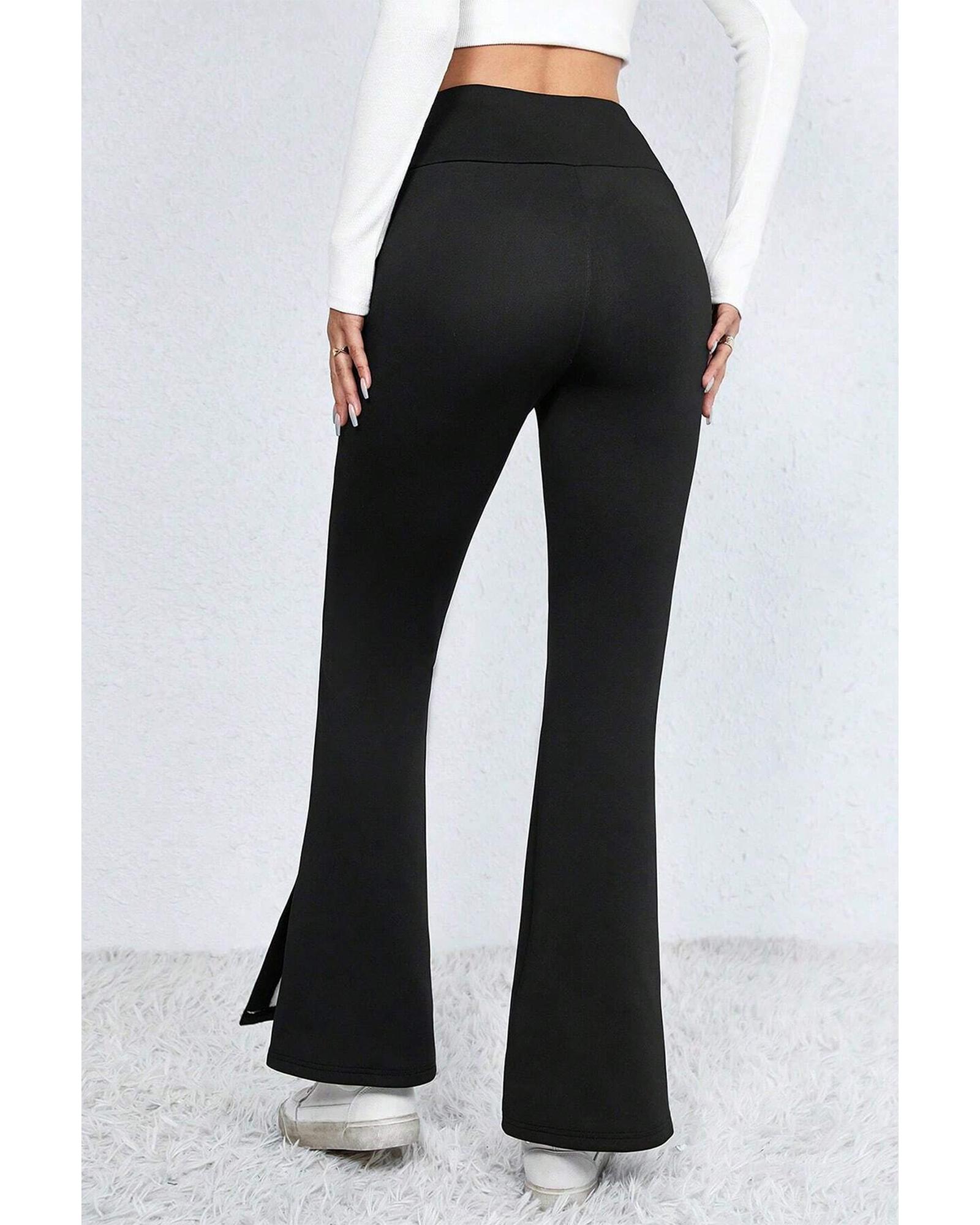 V539-AZEXDC7712921-P2-XL-202508300820-00 Black Thermal Lined Split Flare Leg Pants - XL - Image 1