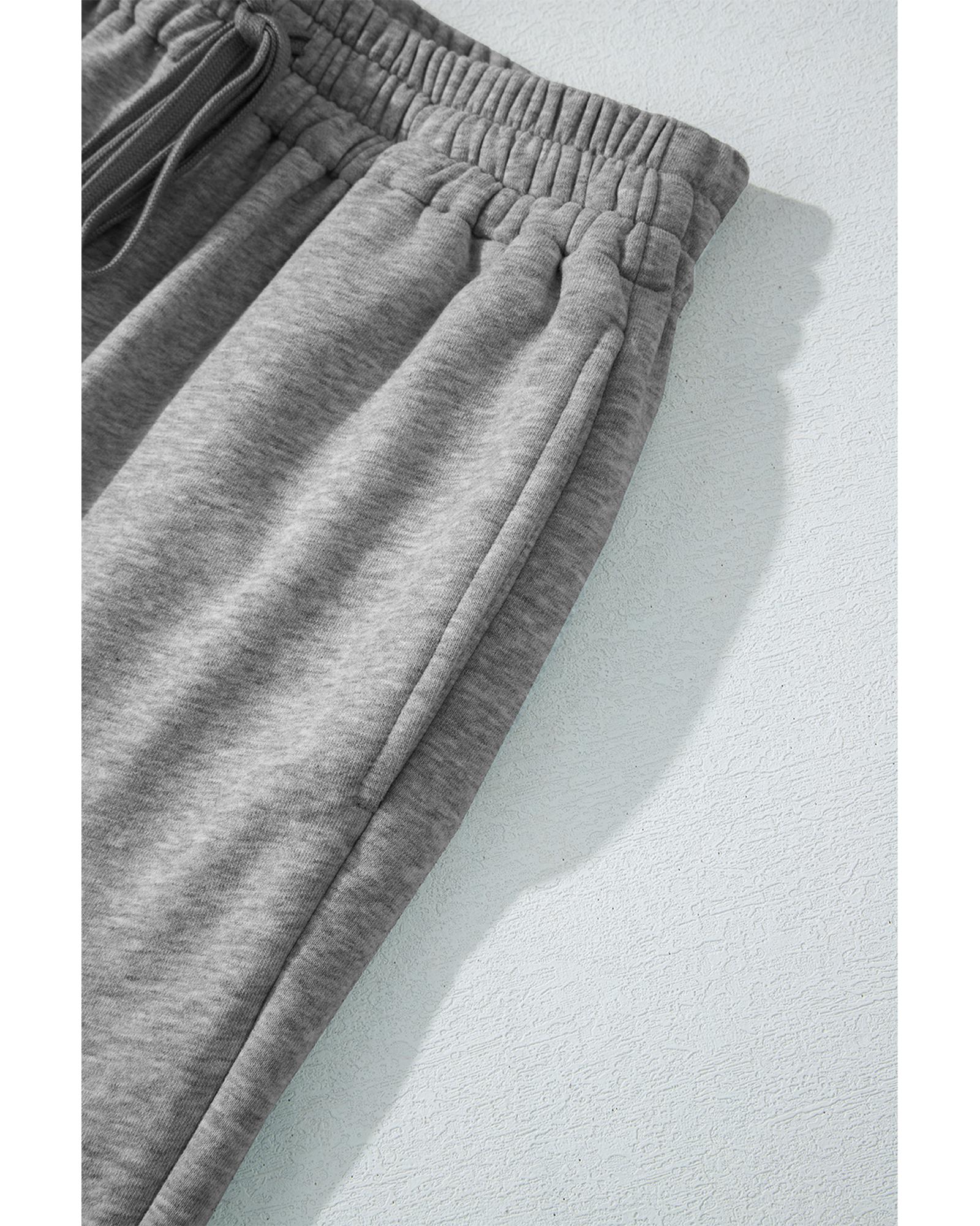V539-AZEXDC7713058-P1011-S-202506151017-00 Light Grey Solid Color Fleece Lined Drawstring Waist Casual Pants - S - Image 1