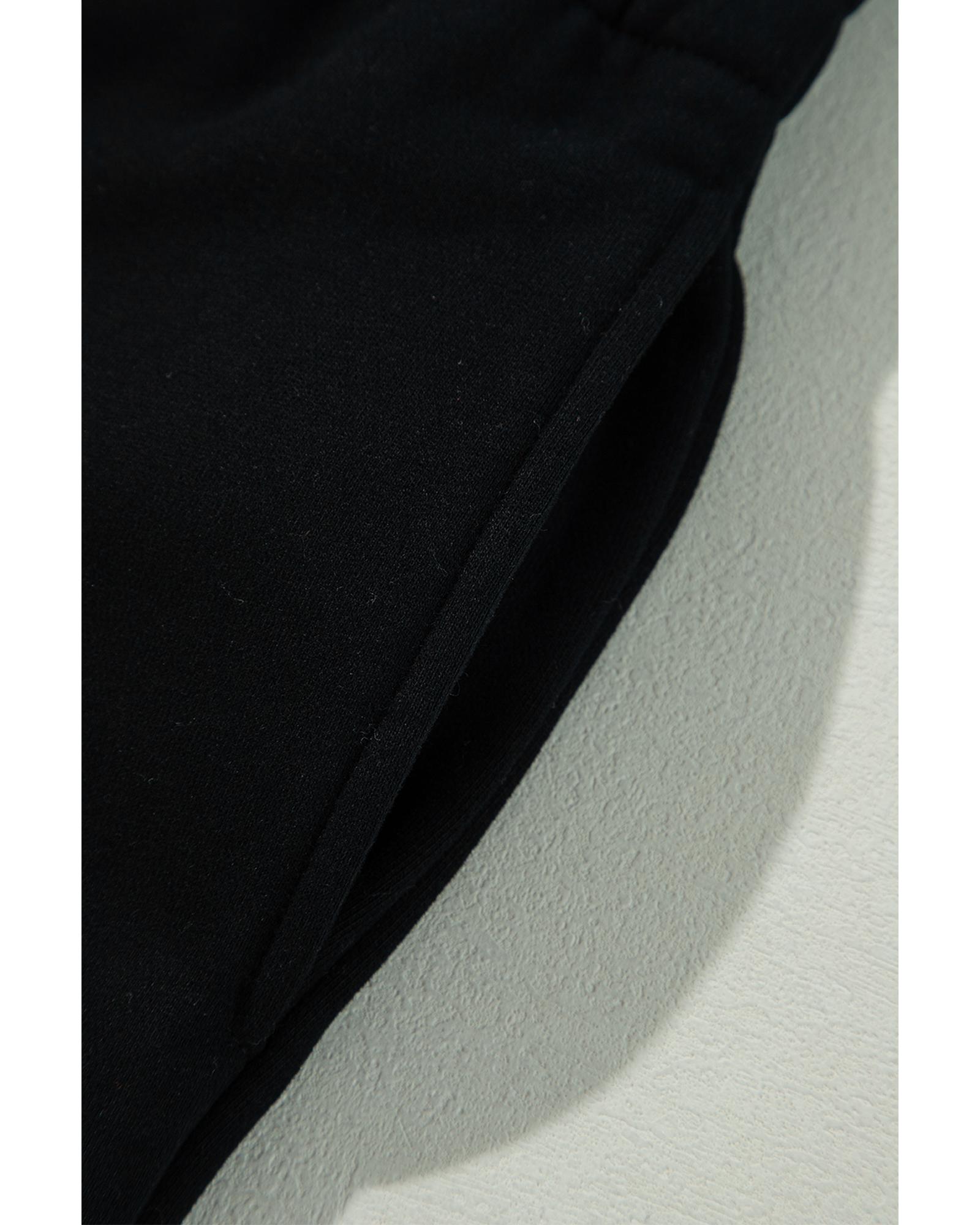 V539-AZEXDC7713058-P2-XL-202508300820-00 Black Solid Color Fleece Lined Drawstring Waist Casual Pants - XL - Image 1