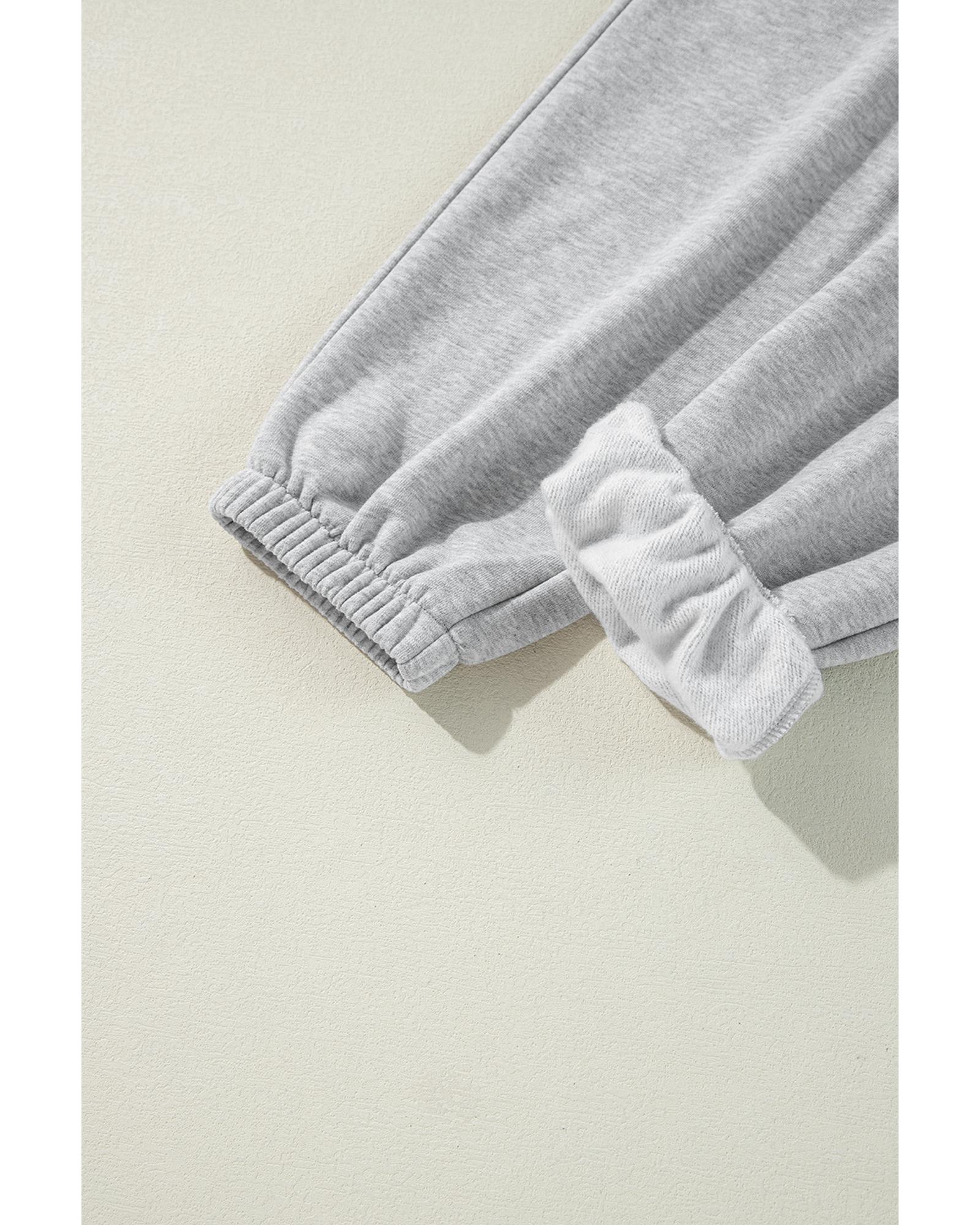 V539-AZEXDC7713059-P1011-XL-202508302130-00 Light Grey Solid Color Fleece Lined Drawstring Waist Joggers - XL - Image 1