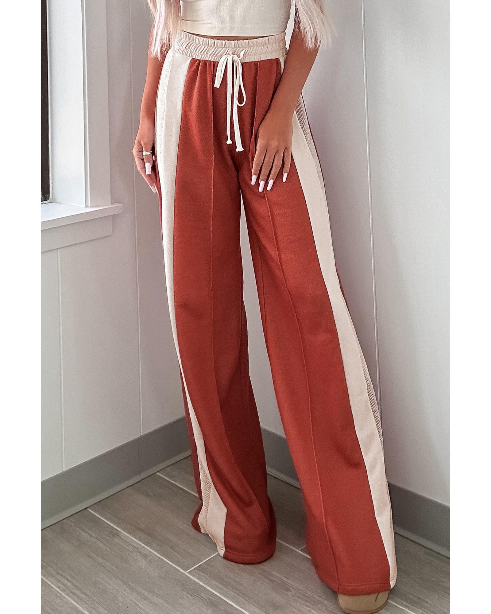 V539-AZEXDC7713156-P9014-L-202508301945-00 Flamingo Color Block Drawstring High Waist Wide Leg Pants - L - Image 1